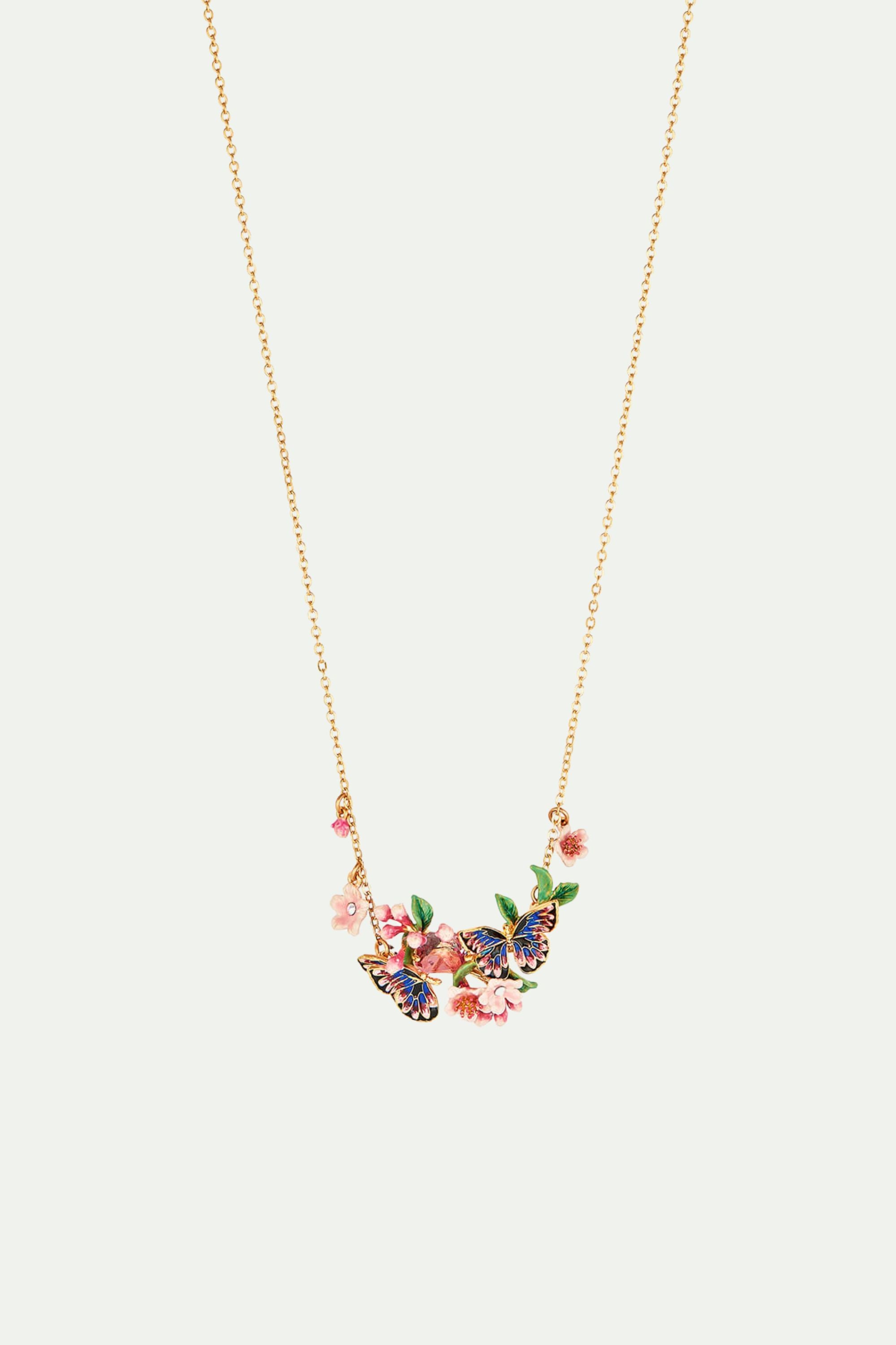Collier plastron double papillon du japon et fleurs de cerisier