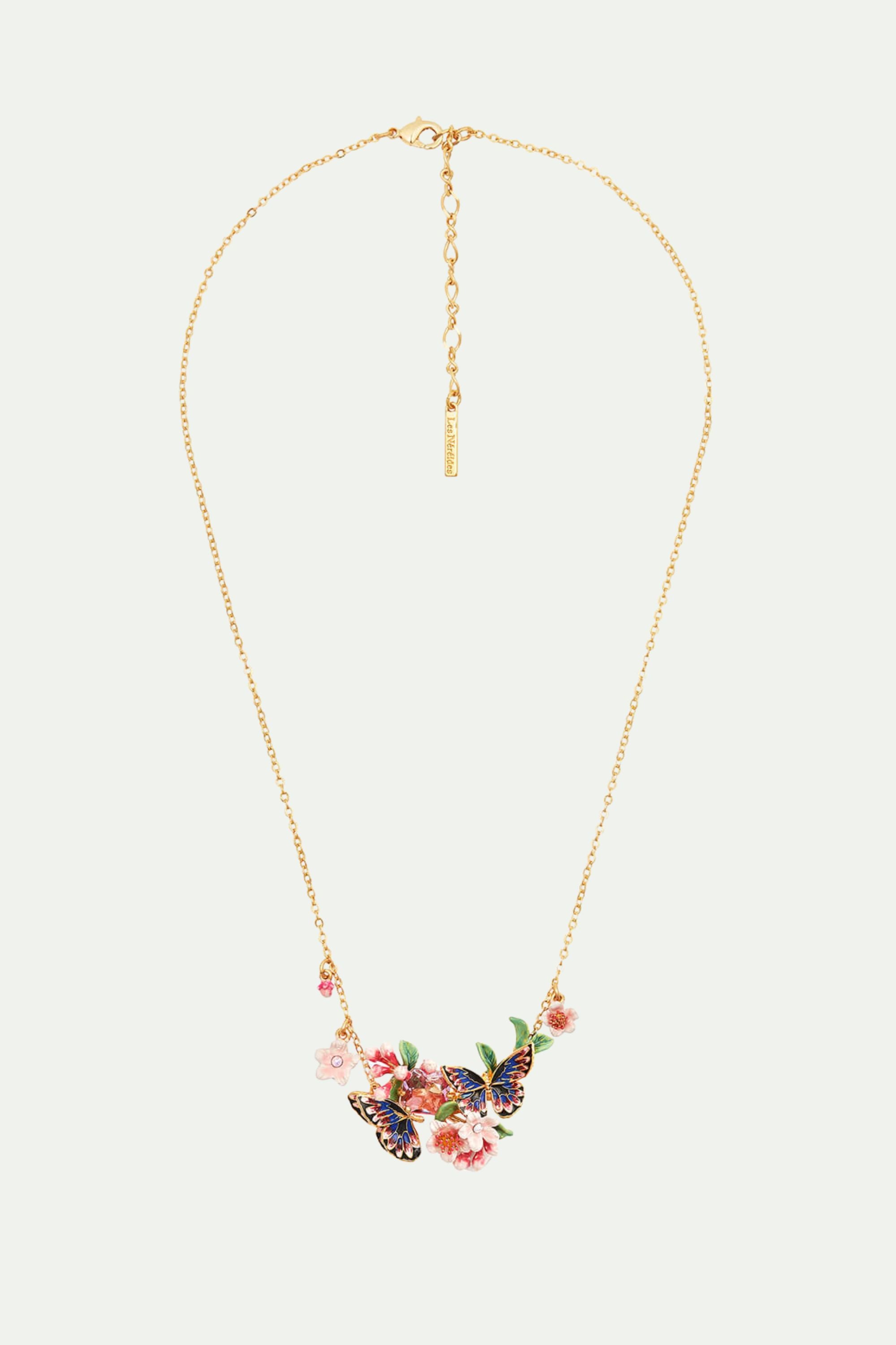 Japanese Emperor butterfly and cherry blossom double collar necklace