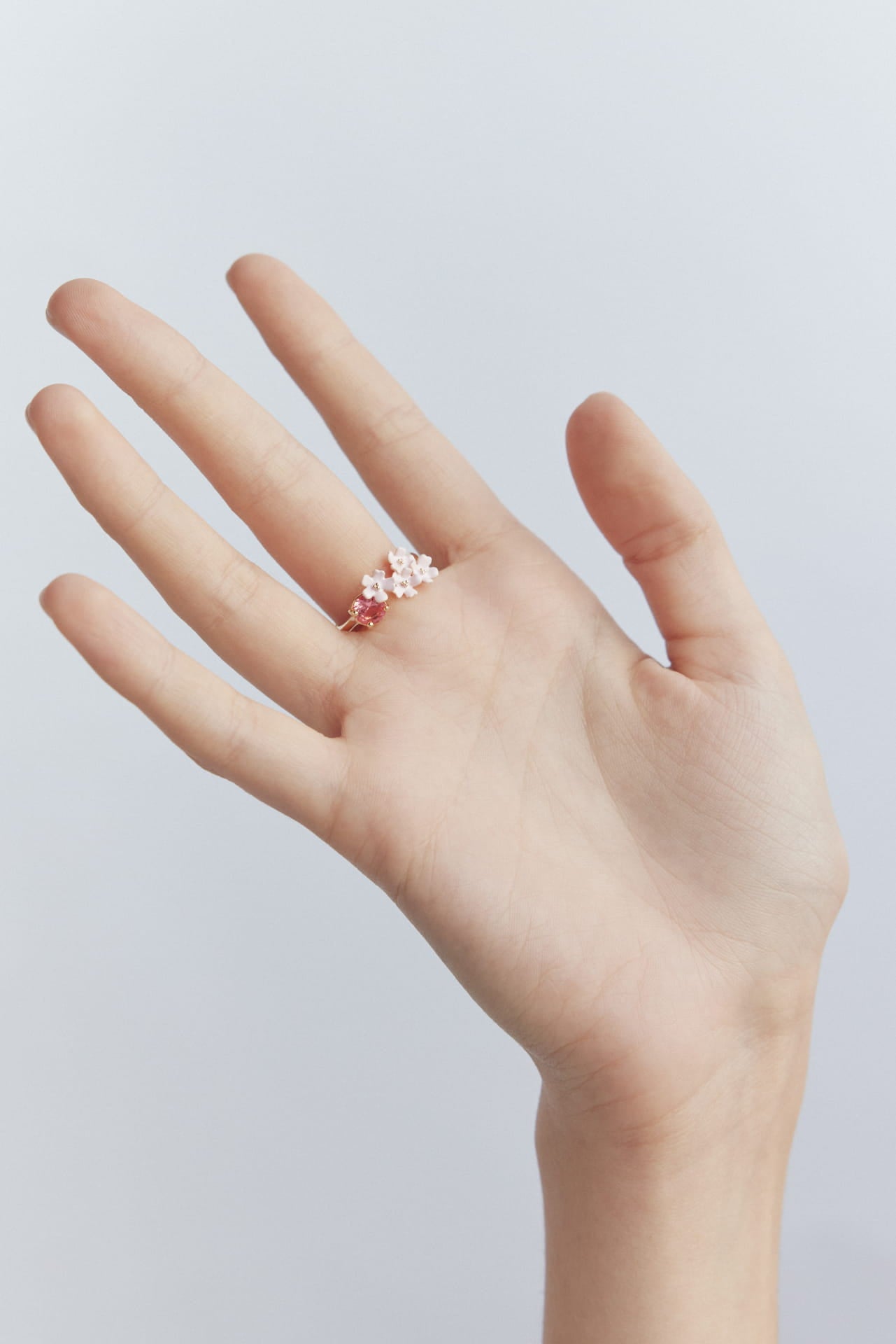 Verbena flower and round stone adjustable me and you ring