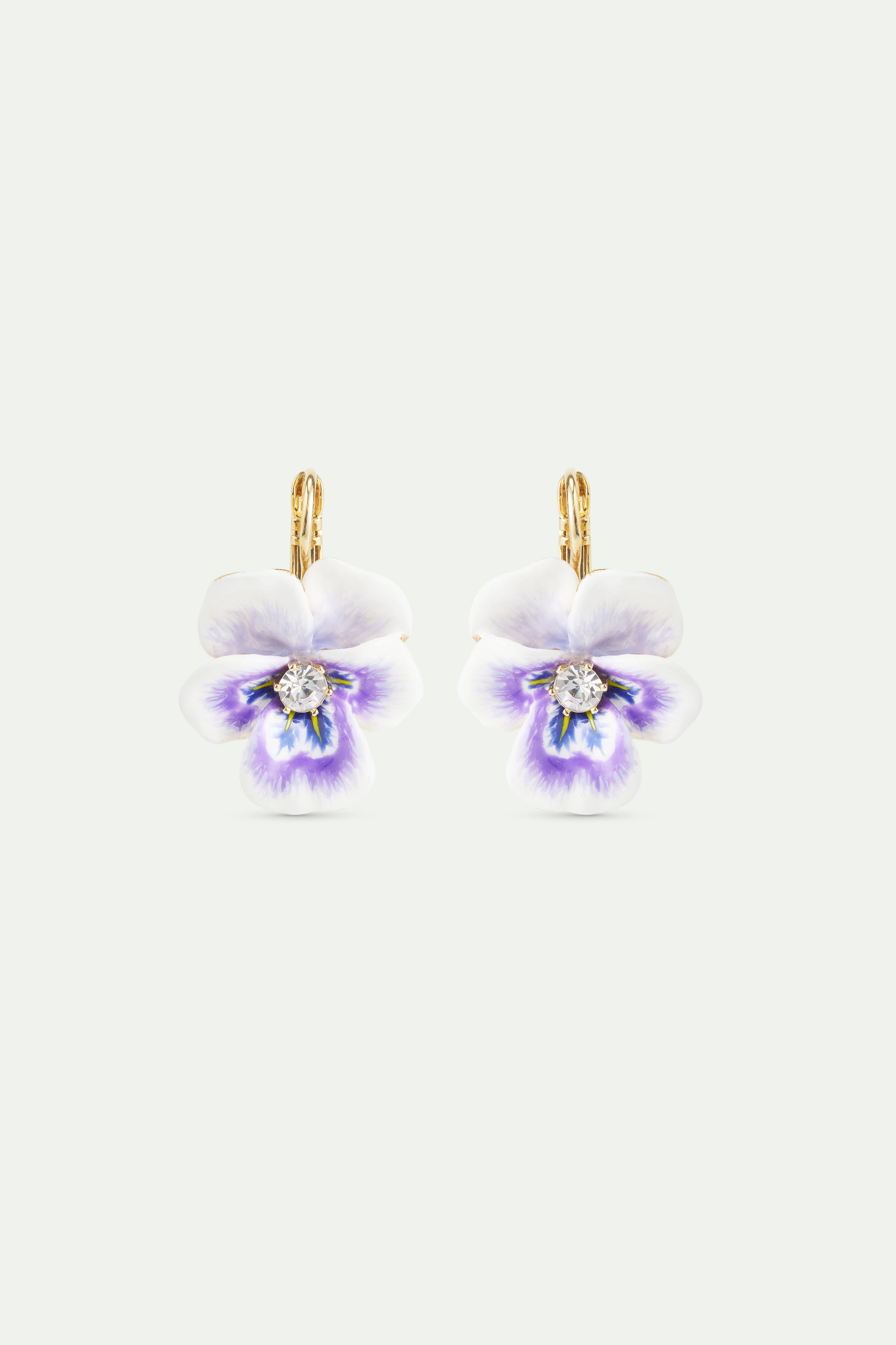 Purple pansy and cut crystal earrings