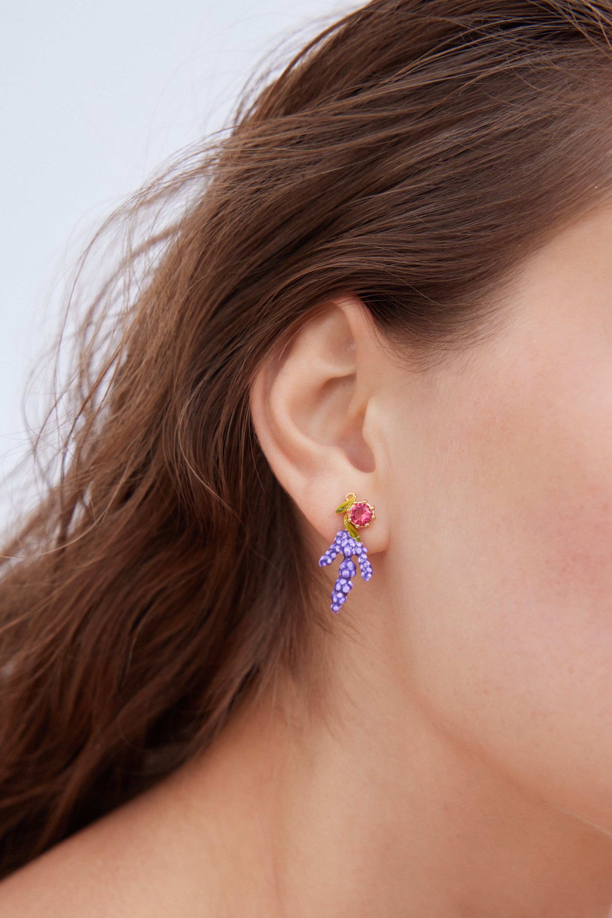 Boucles d'oreilles lavande et pierre rose