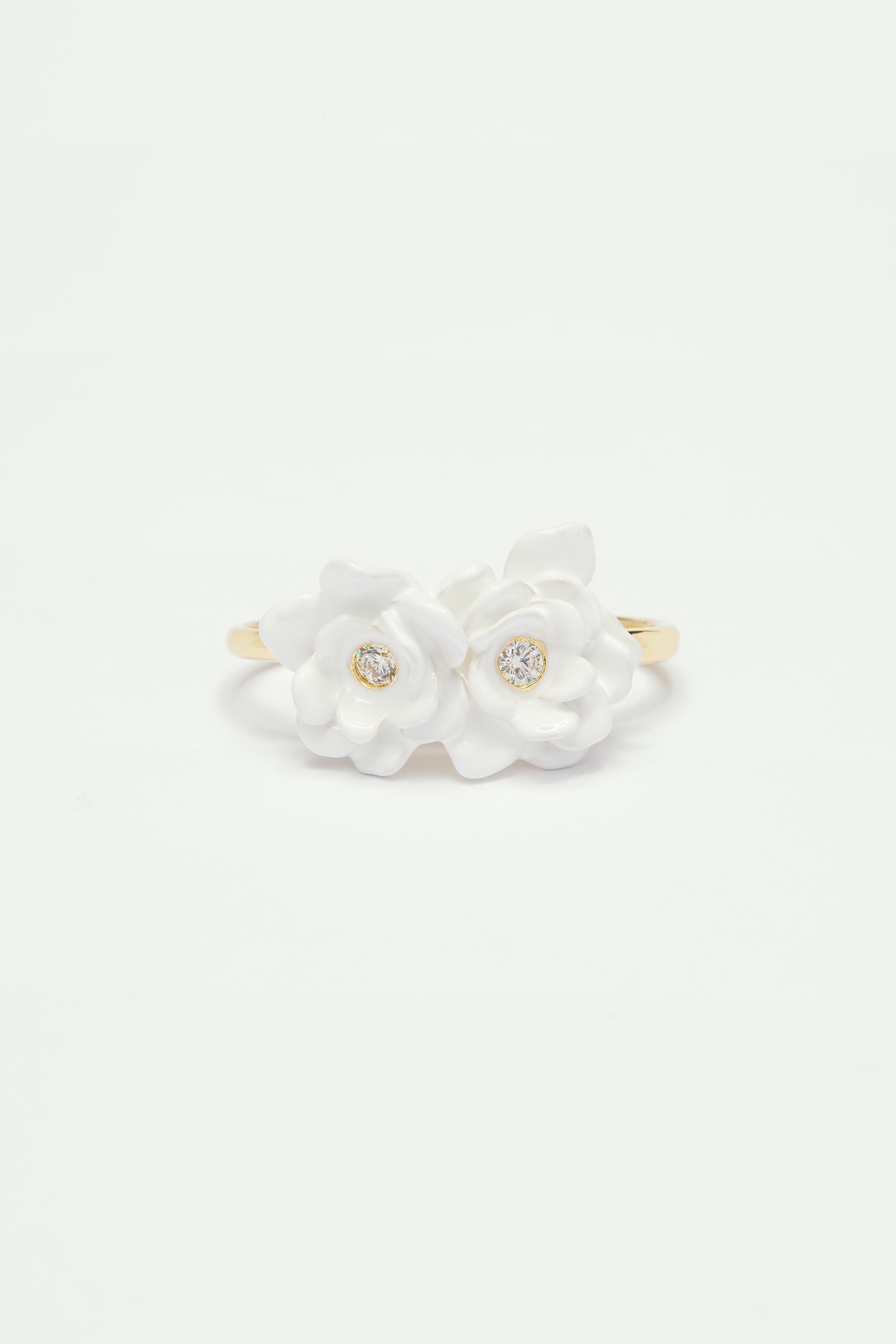 Bague ajustable deux doigts fleurs blanches