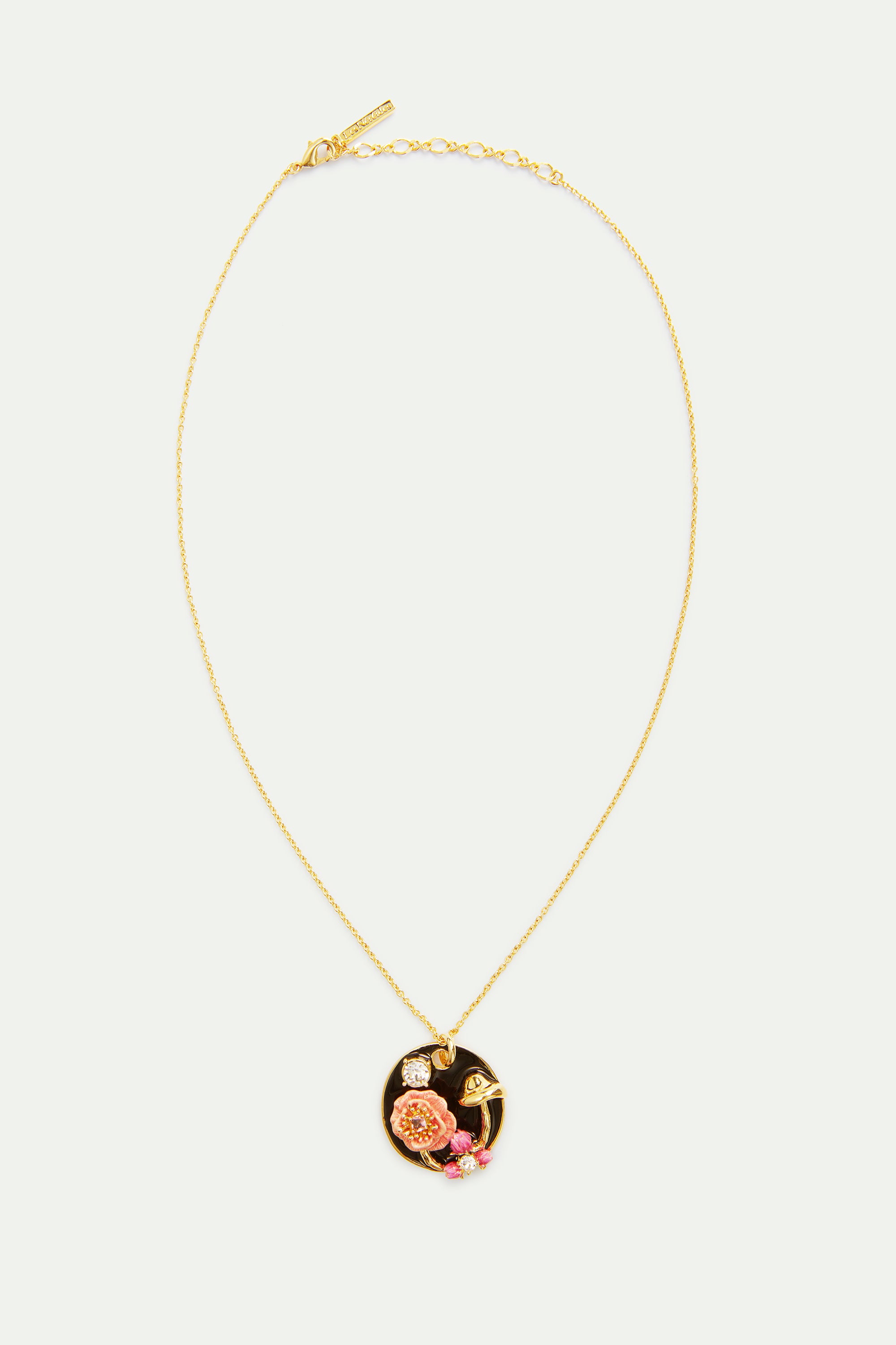 Collar colgante medallón negro, seta, anémona y cristales