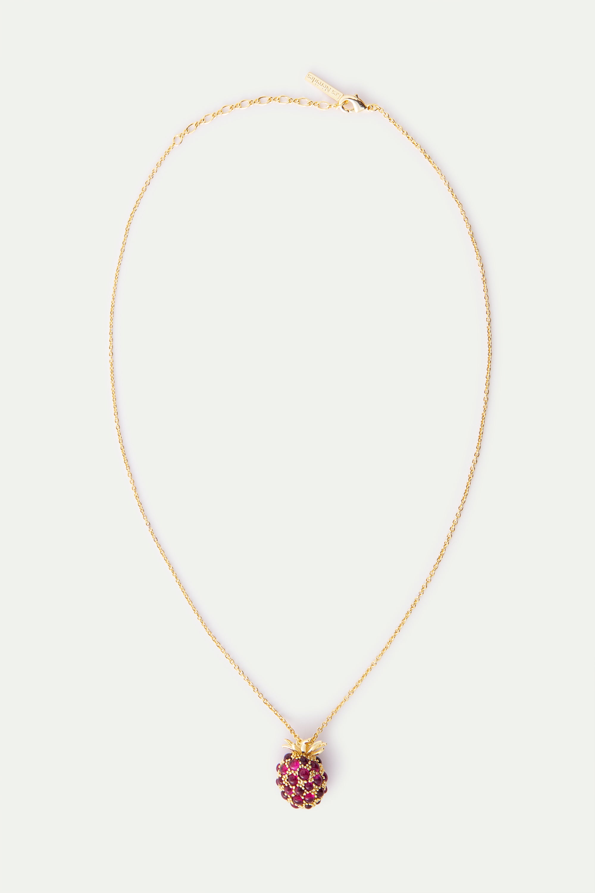 Collier pendentif framboise et perles dorées