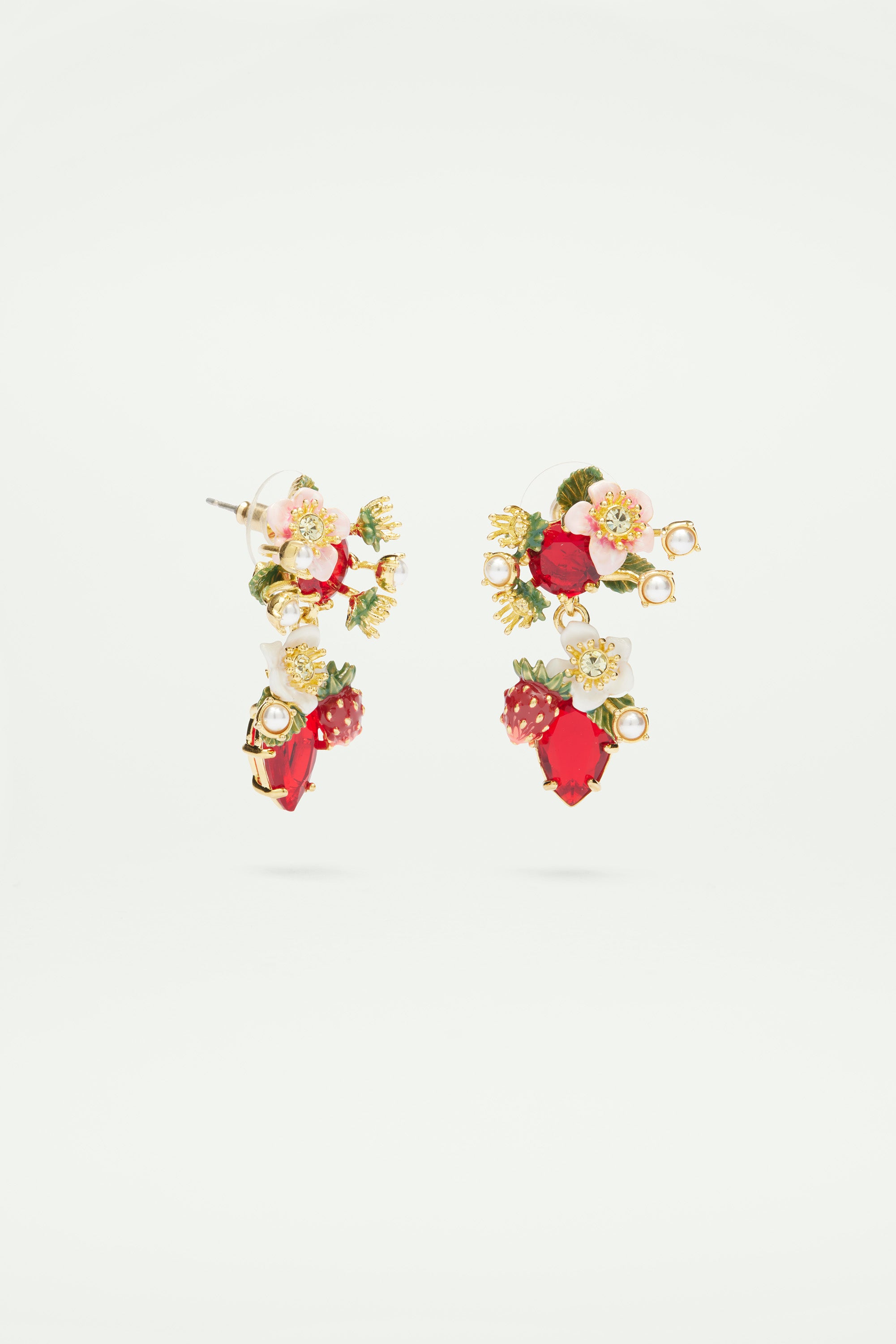 Boucles d’oreilles tiges fraises des bois et fleurs de fraisiers