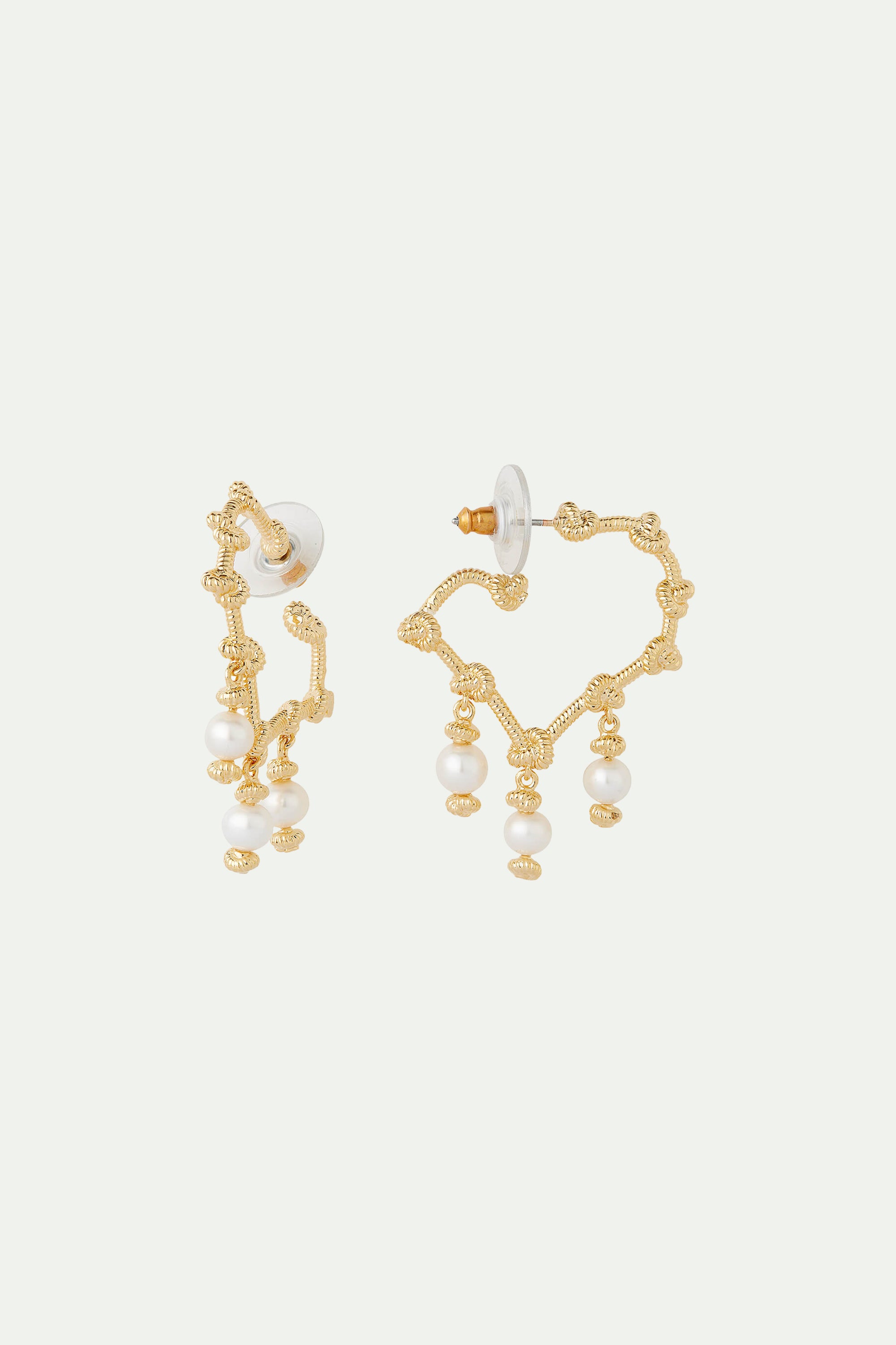 Boucles d'oreilles créoles nœuds marins et perles blanches