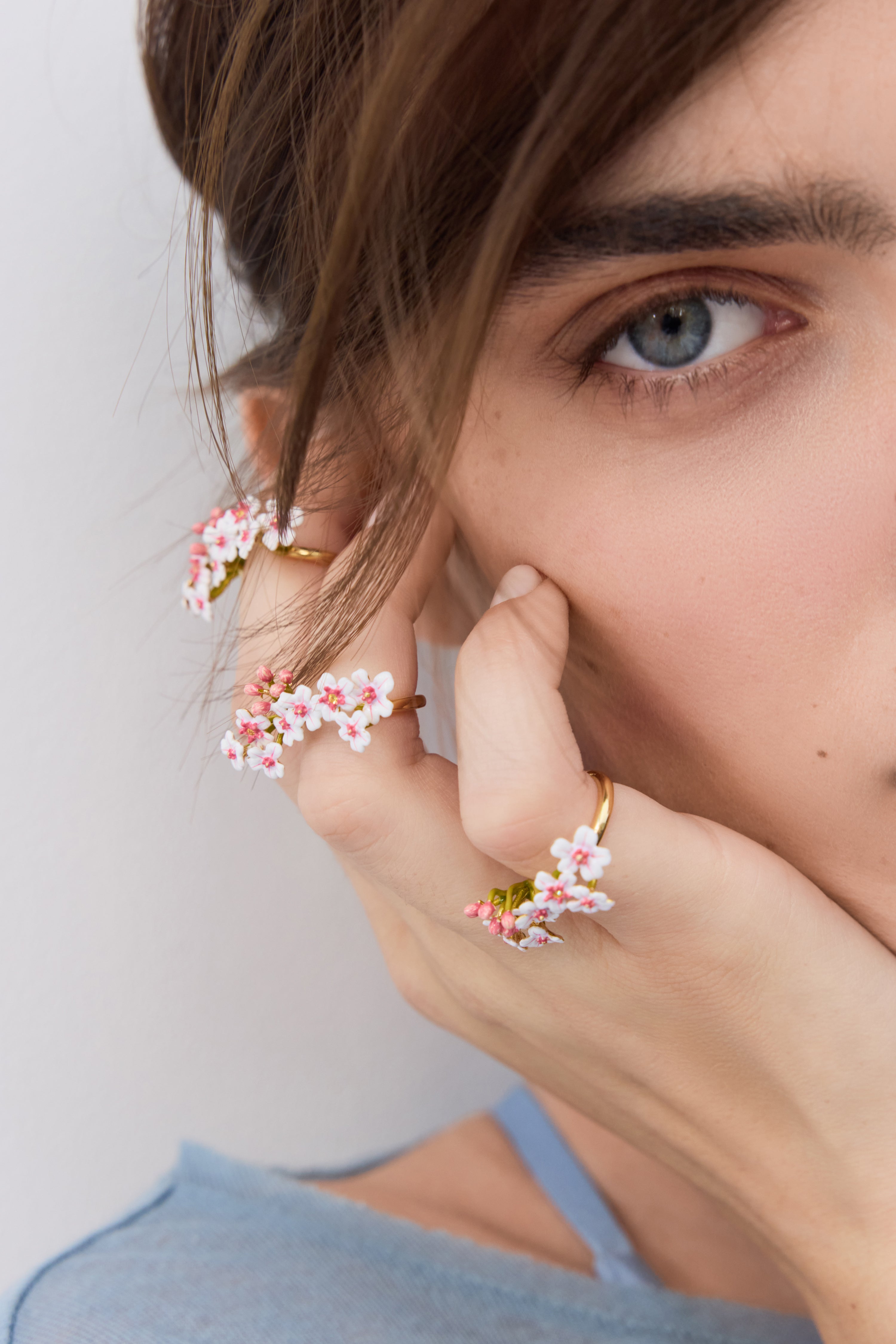 Bague ajustable aubépines blanches et roses