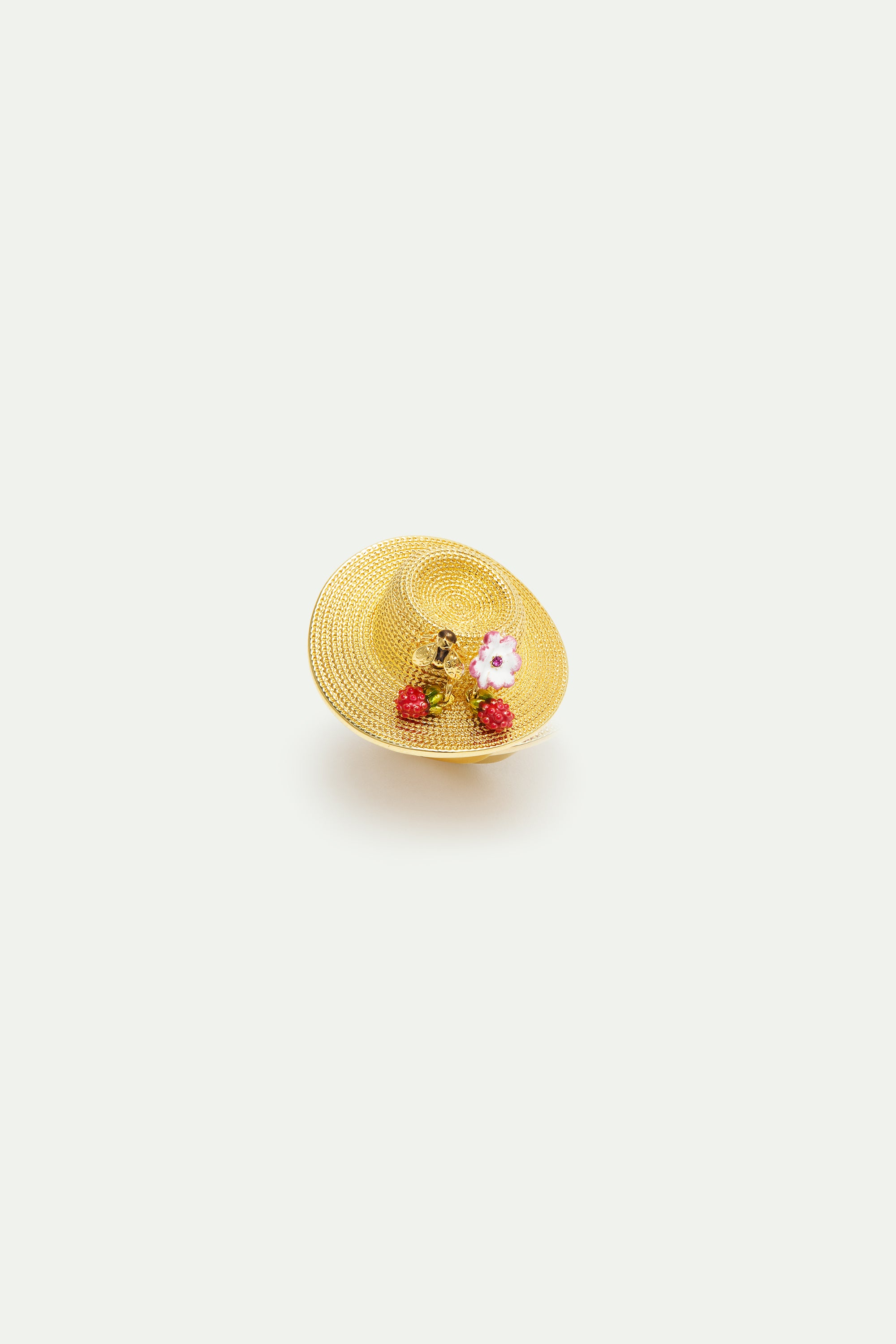 Bague chapeau doré, cosmos, abeille, framboise et cristal rose
