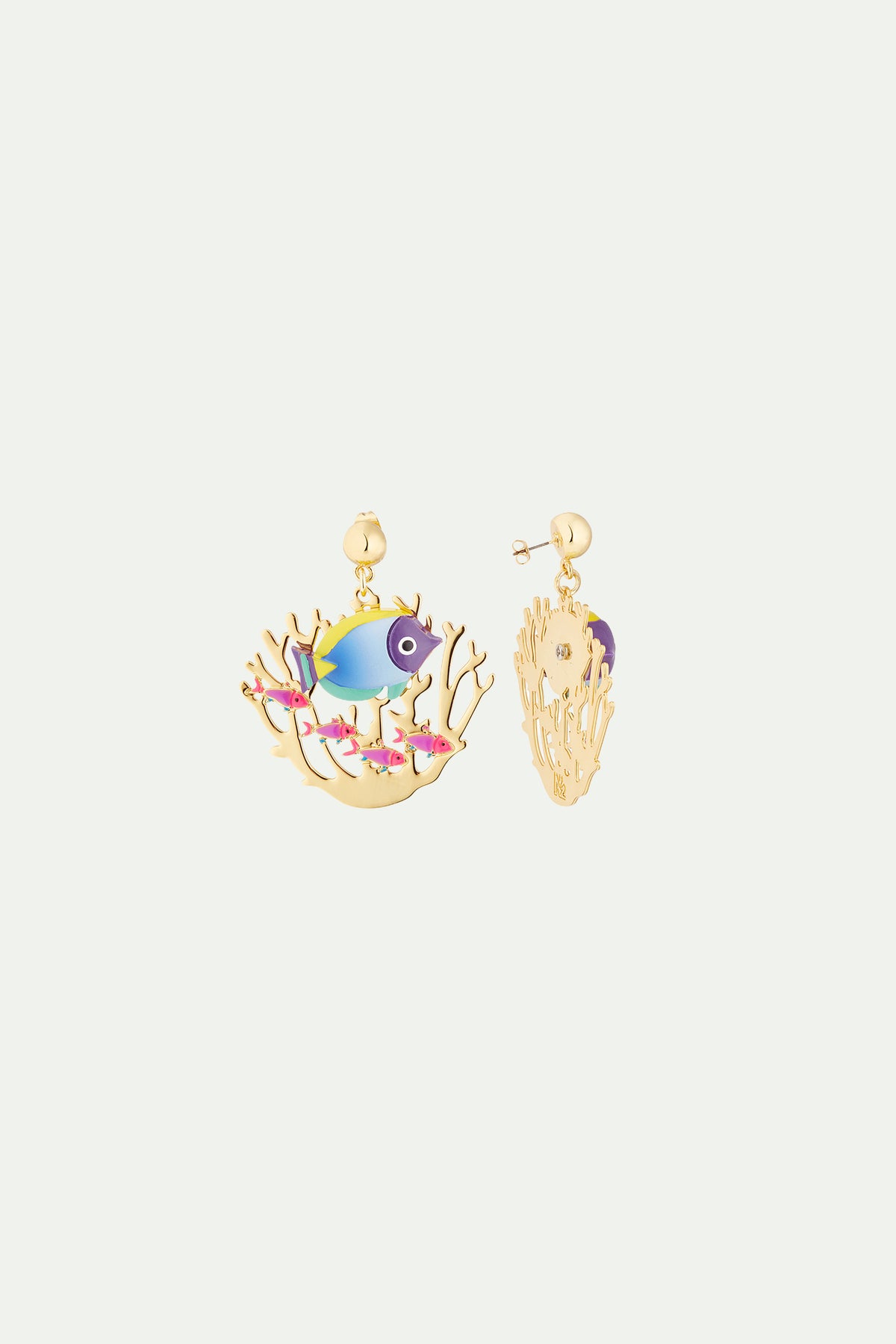 Boucles d'oreilles dorées poissons et corail