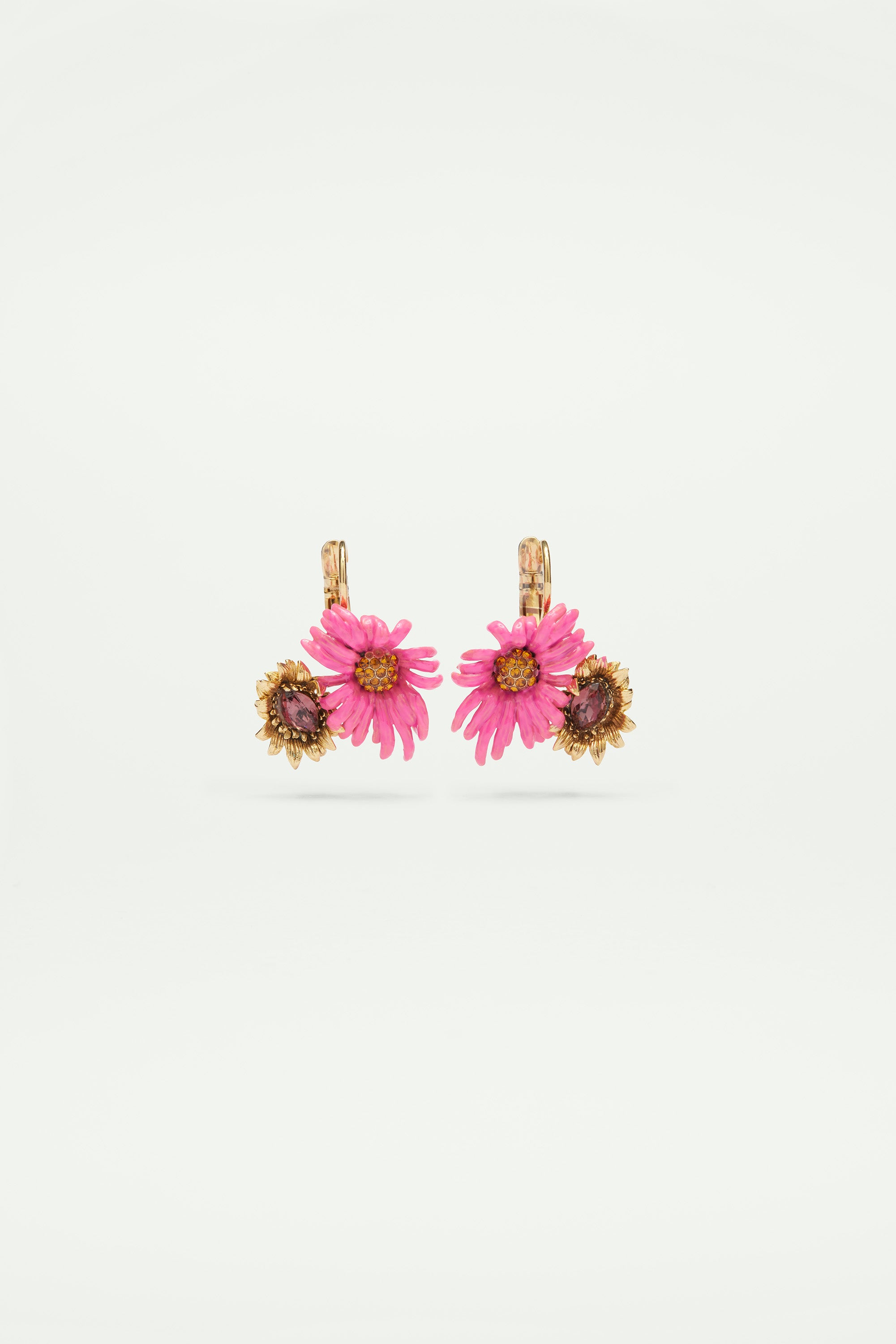 Boucles d'oreilles dormeuses fleur echinacée pourpre