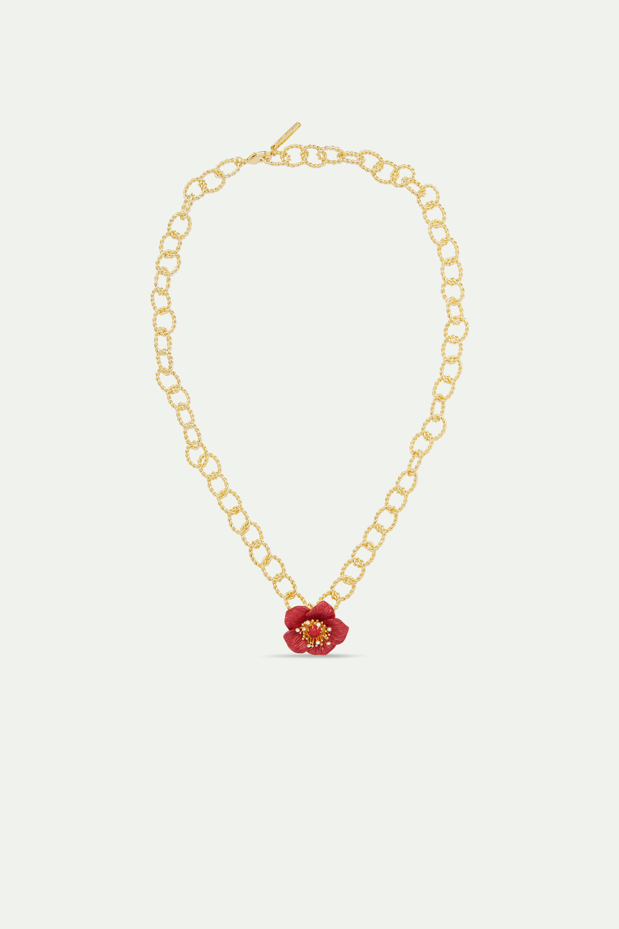 Collier pendentif fleur d'hellébore rouge