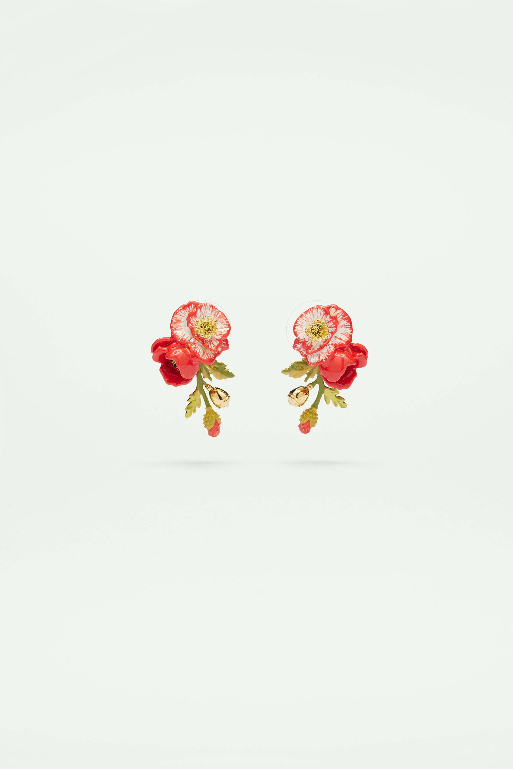 Boucles d’oreilles tiges coquelicot et perle dorée