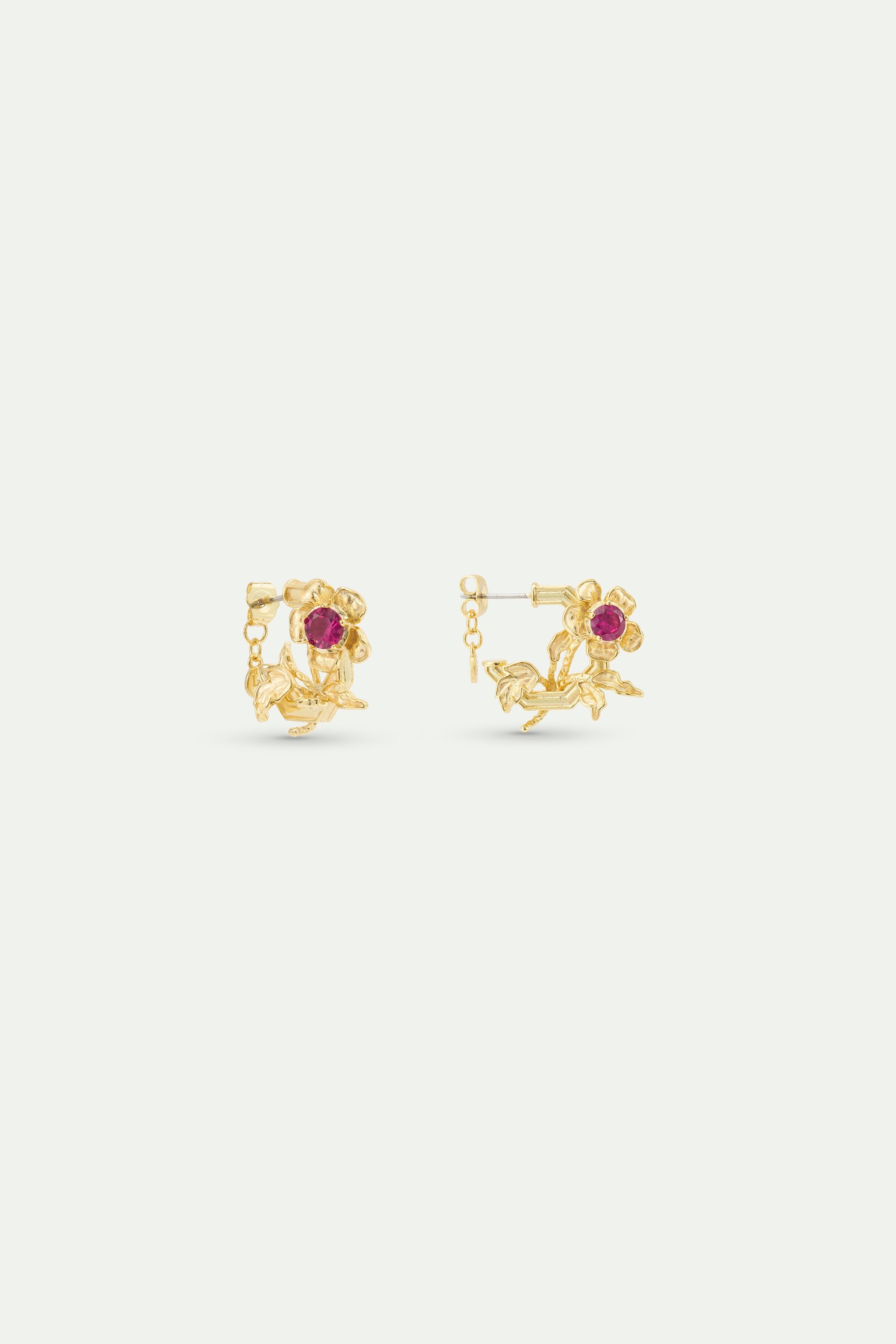 Boucles d'oreilles anémone dorée et cristal rose