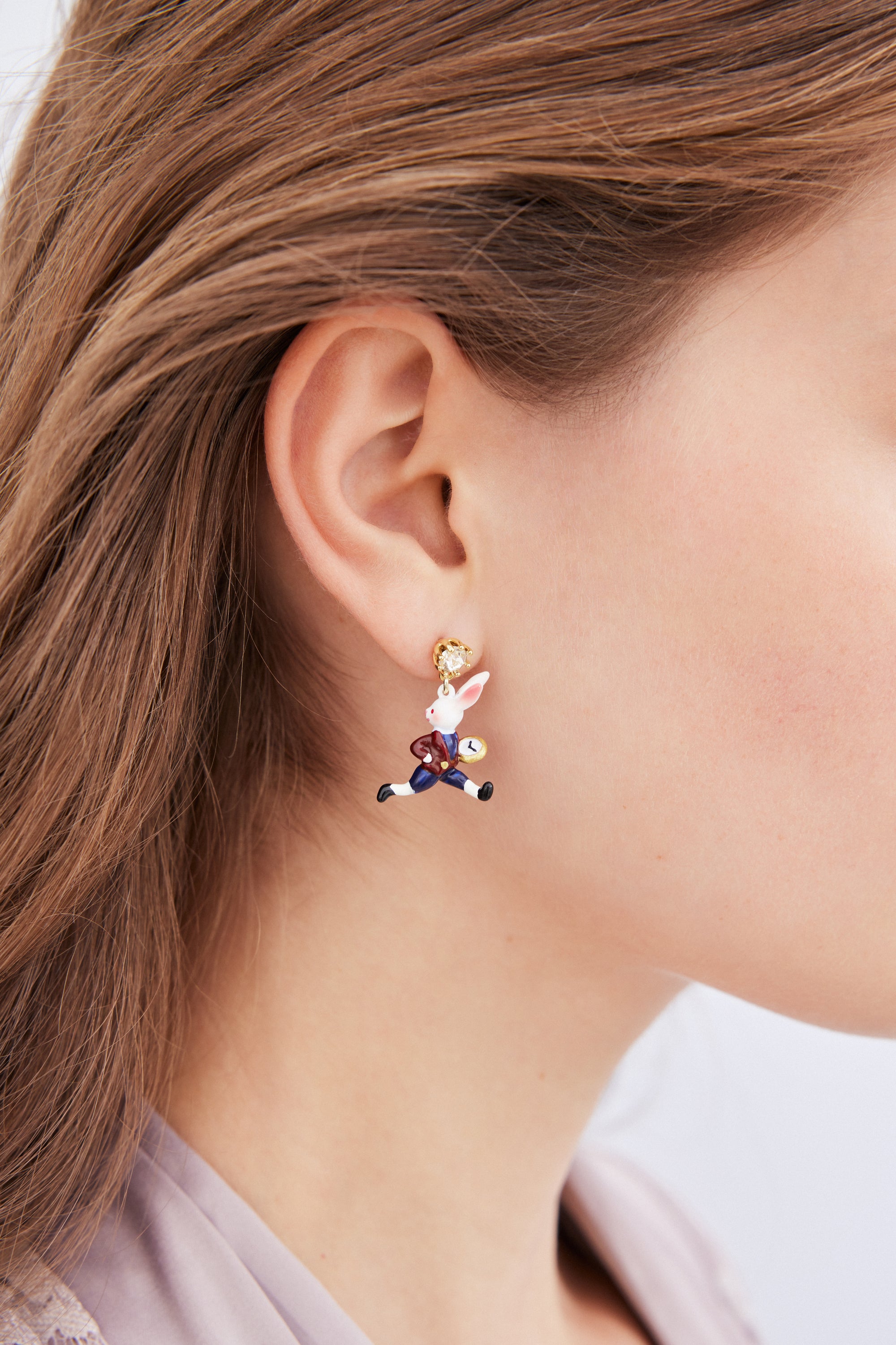 Boucles d'oreilles asymétriques Le Lièvre et la Tortue, cristal facetté