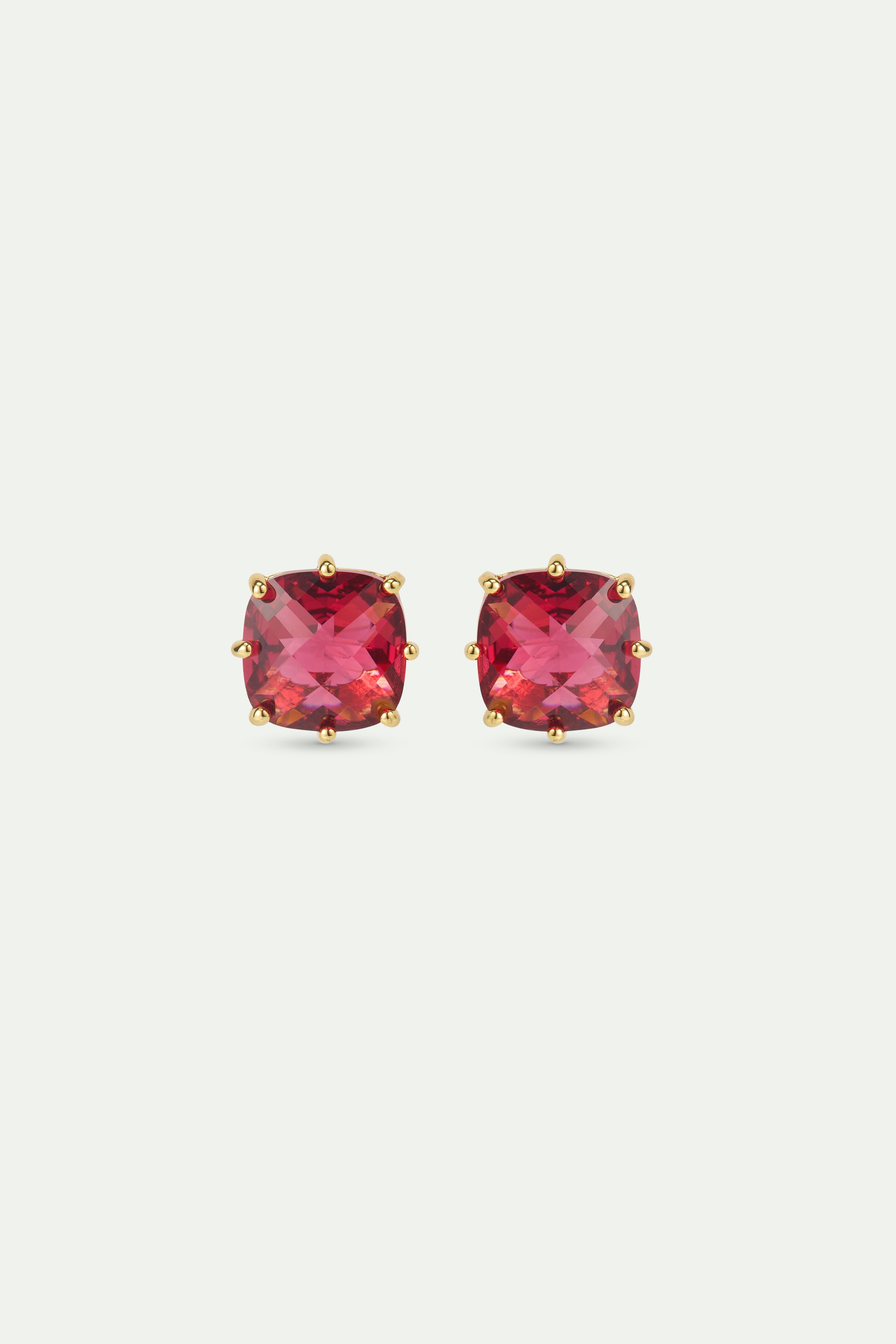 Dark pink Diamantine square stone post earrings