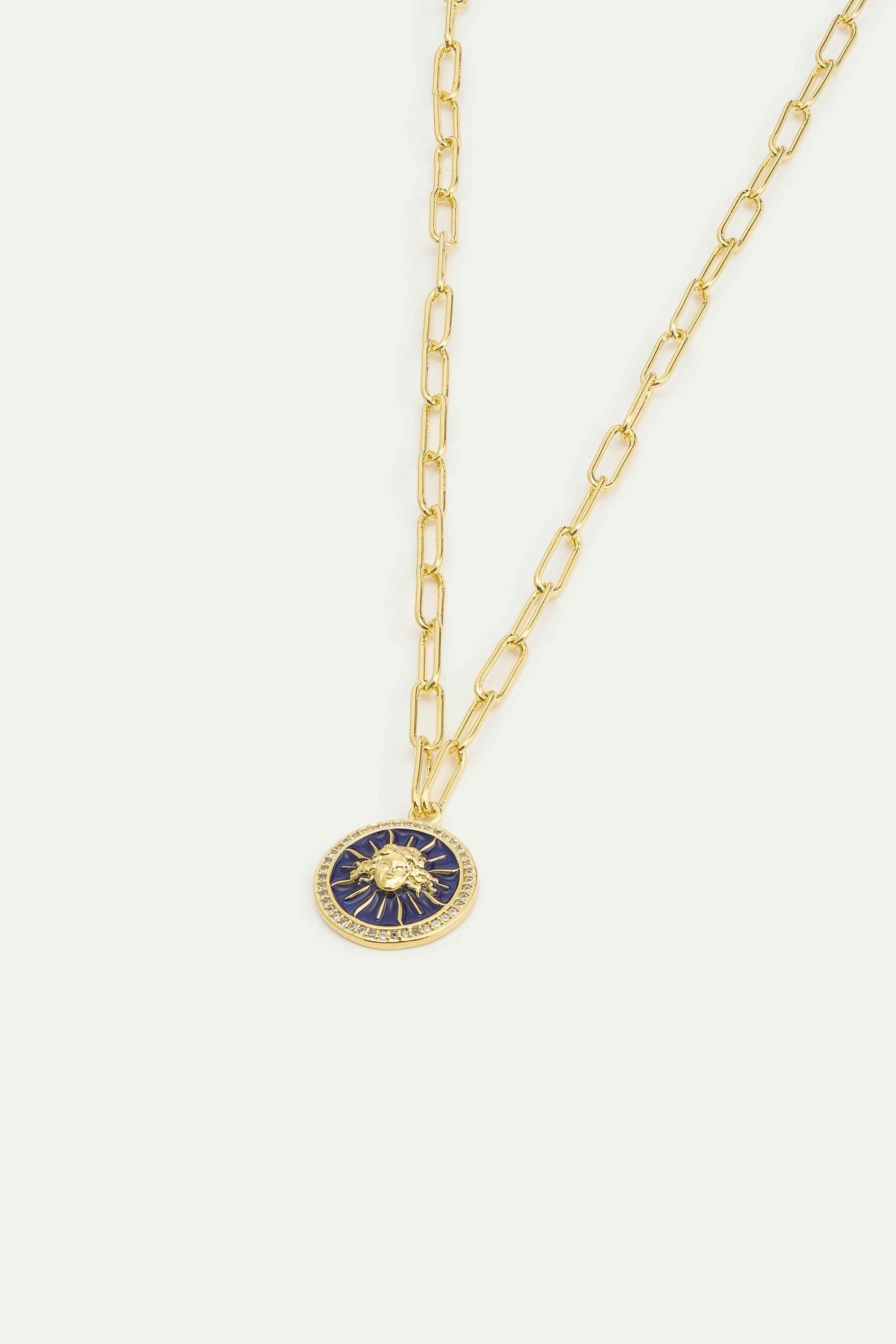 Collar cadena eslabones medalla azul real sol