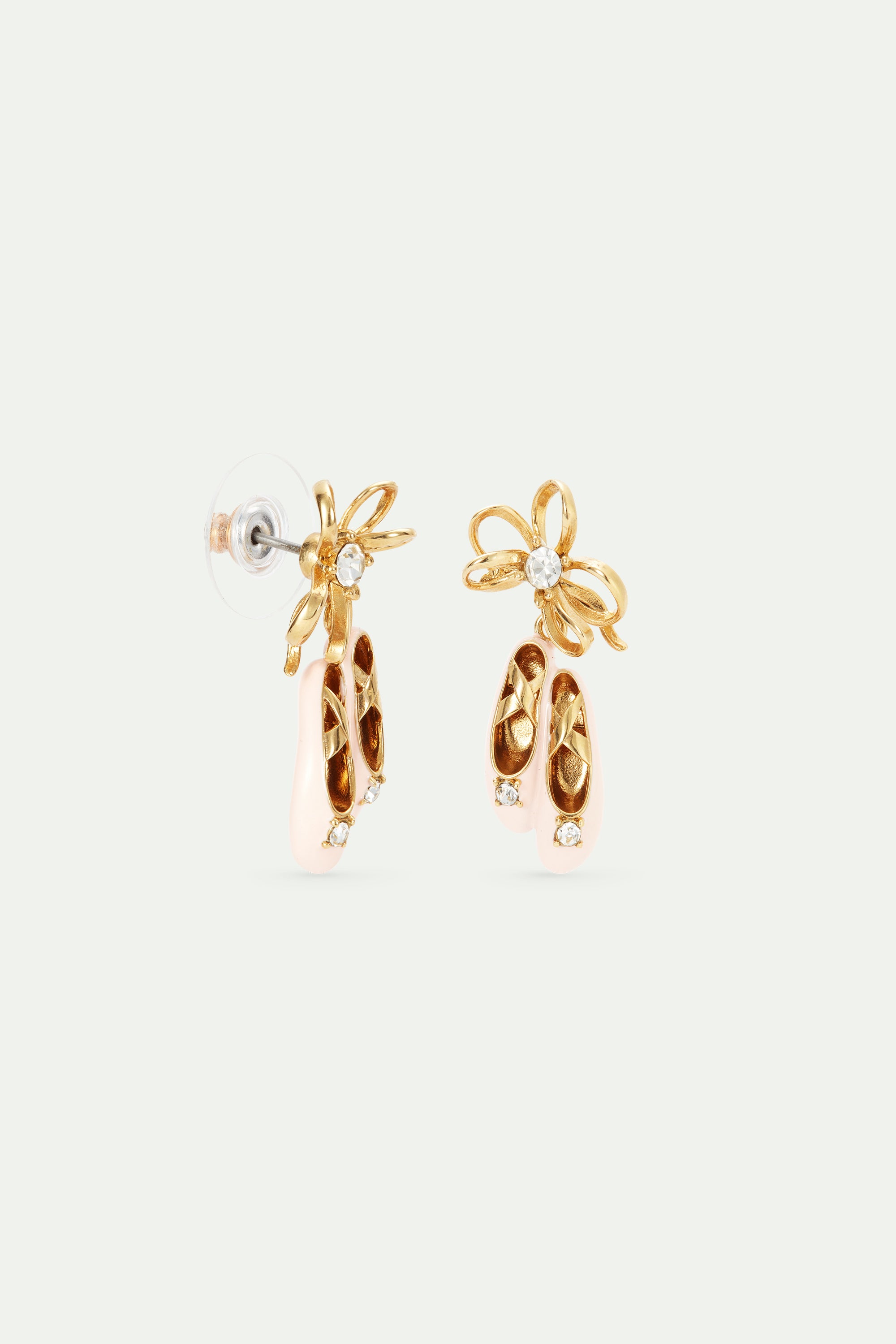 Boucles d'oreilles chausson rose et ruban doré