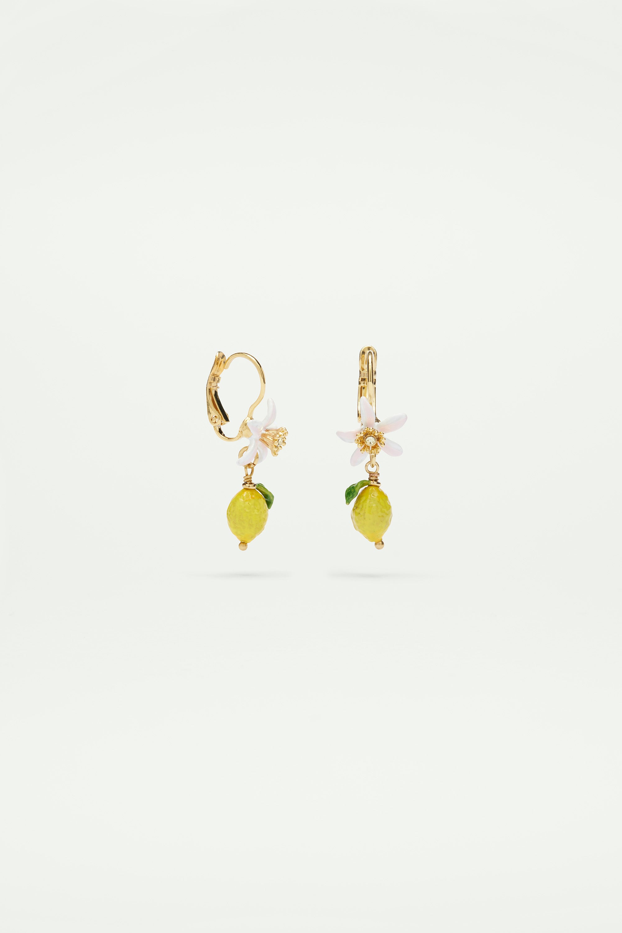 Boucles d'oreilles dormeuses citron et fleur blanche
