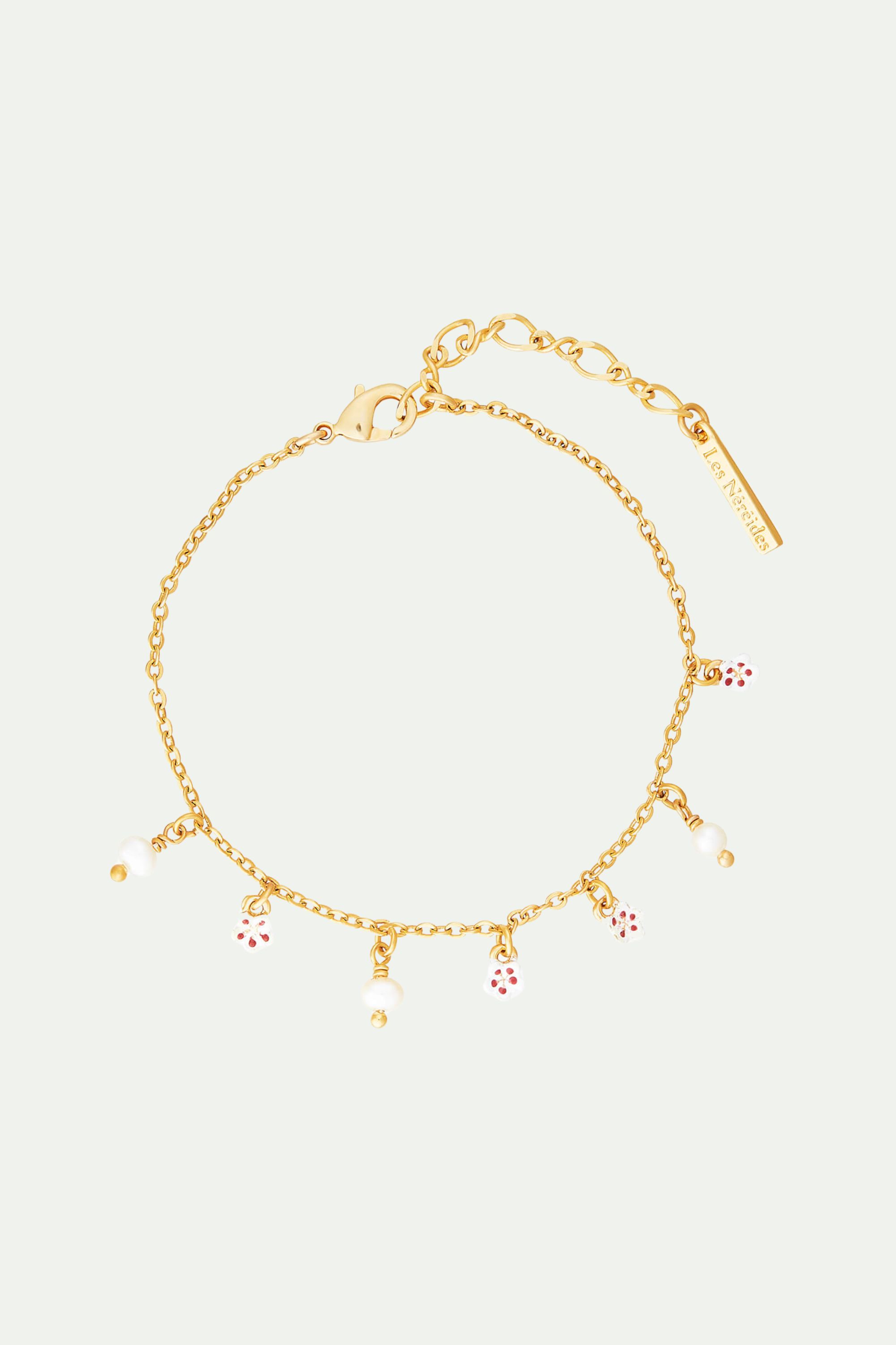 Bracelet fin fleurs de cerisier et perles