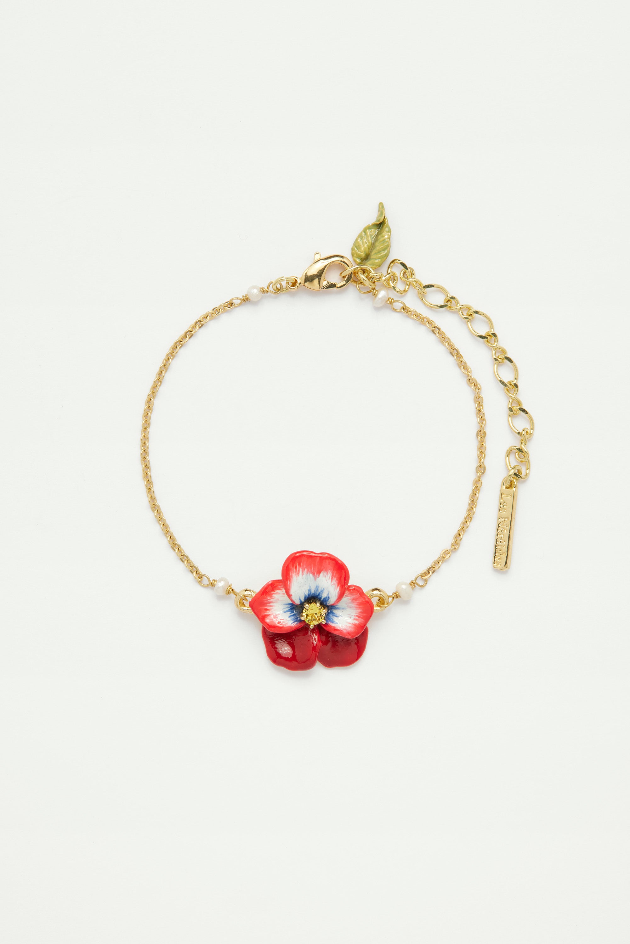 Red Pansy and faceted crystal thin link chain bracelet Red Pansy and faceted crystal thin link chain bracelet