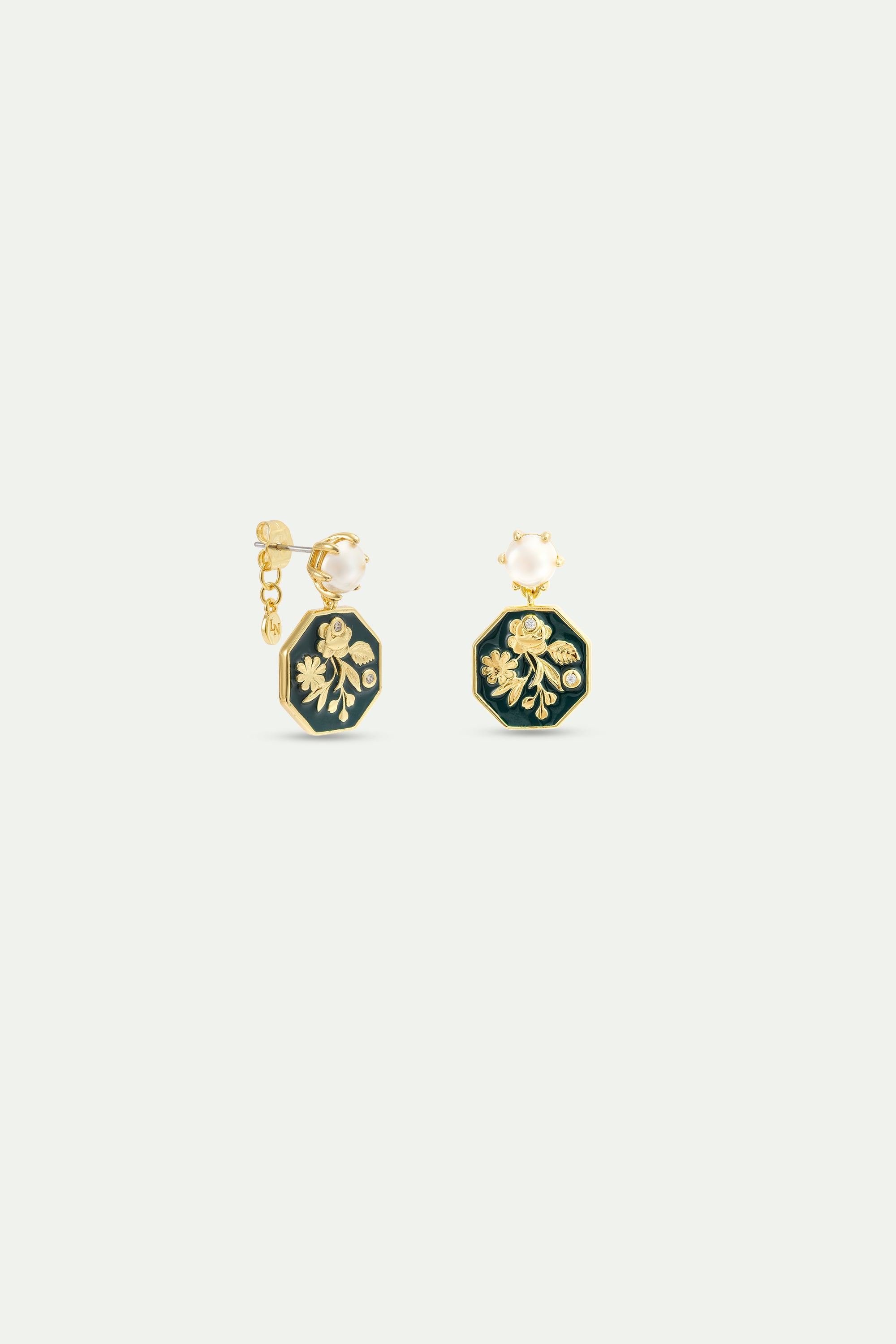 Boucles d'oreilles médaillon vert fleur d'anémone