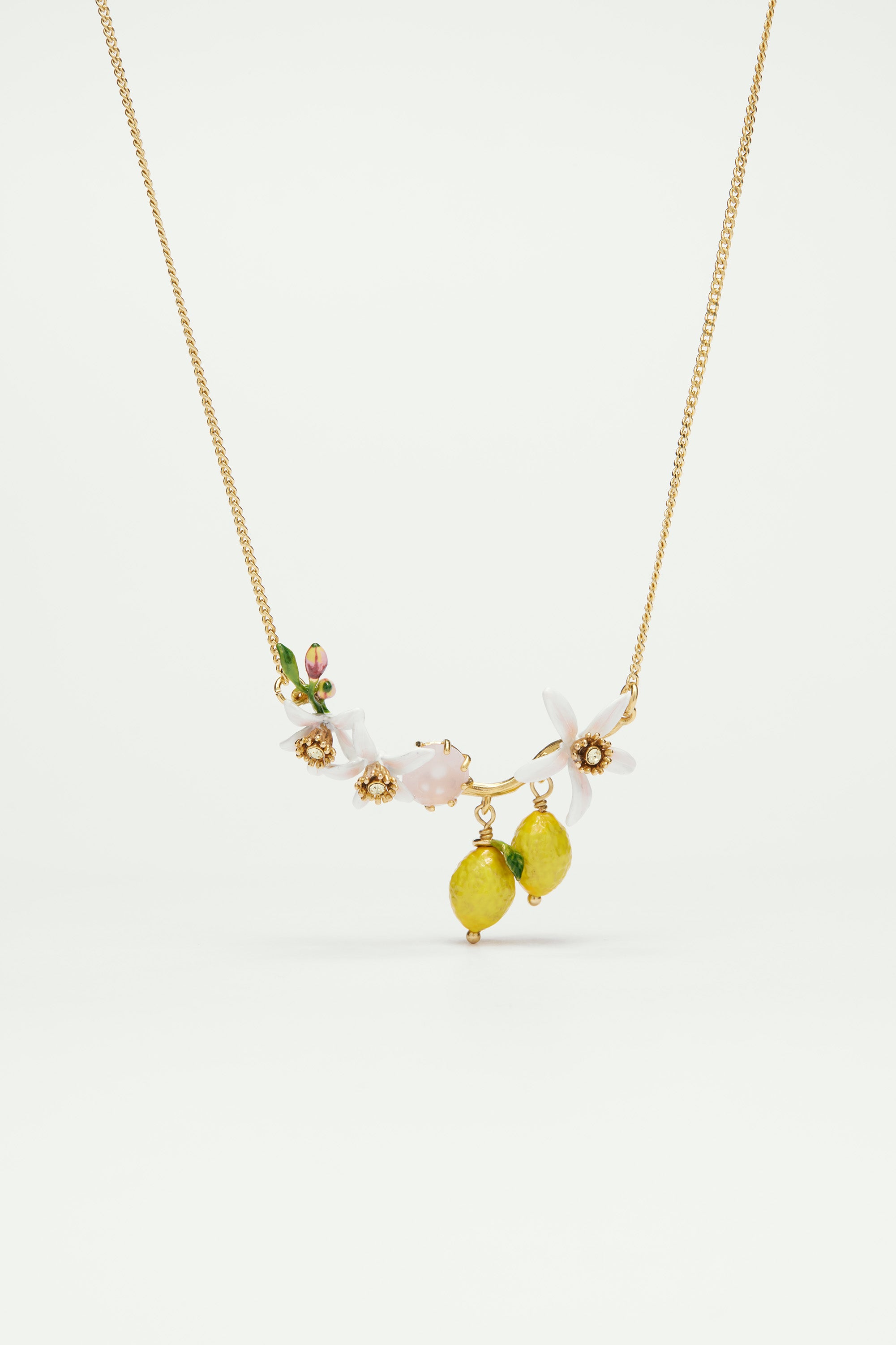 Collier plastron citrons, bourgeons et fleurs de citronnier