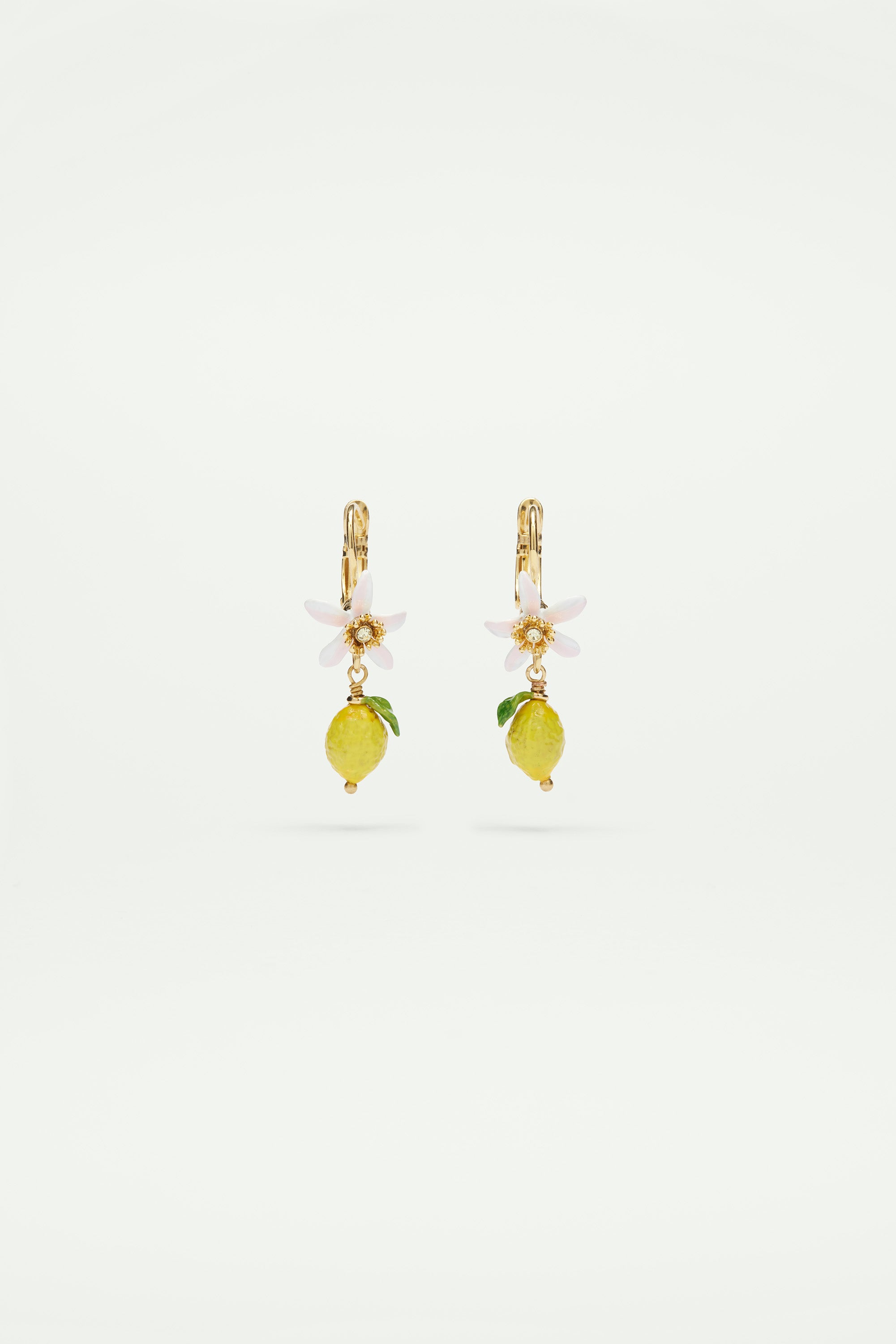 Boucles d'oreilles dormeuses citron et fleur blanche
