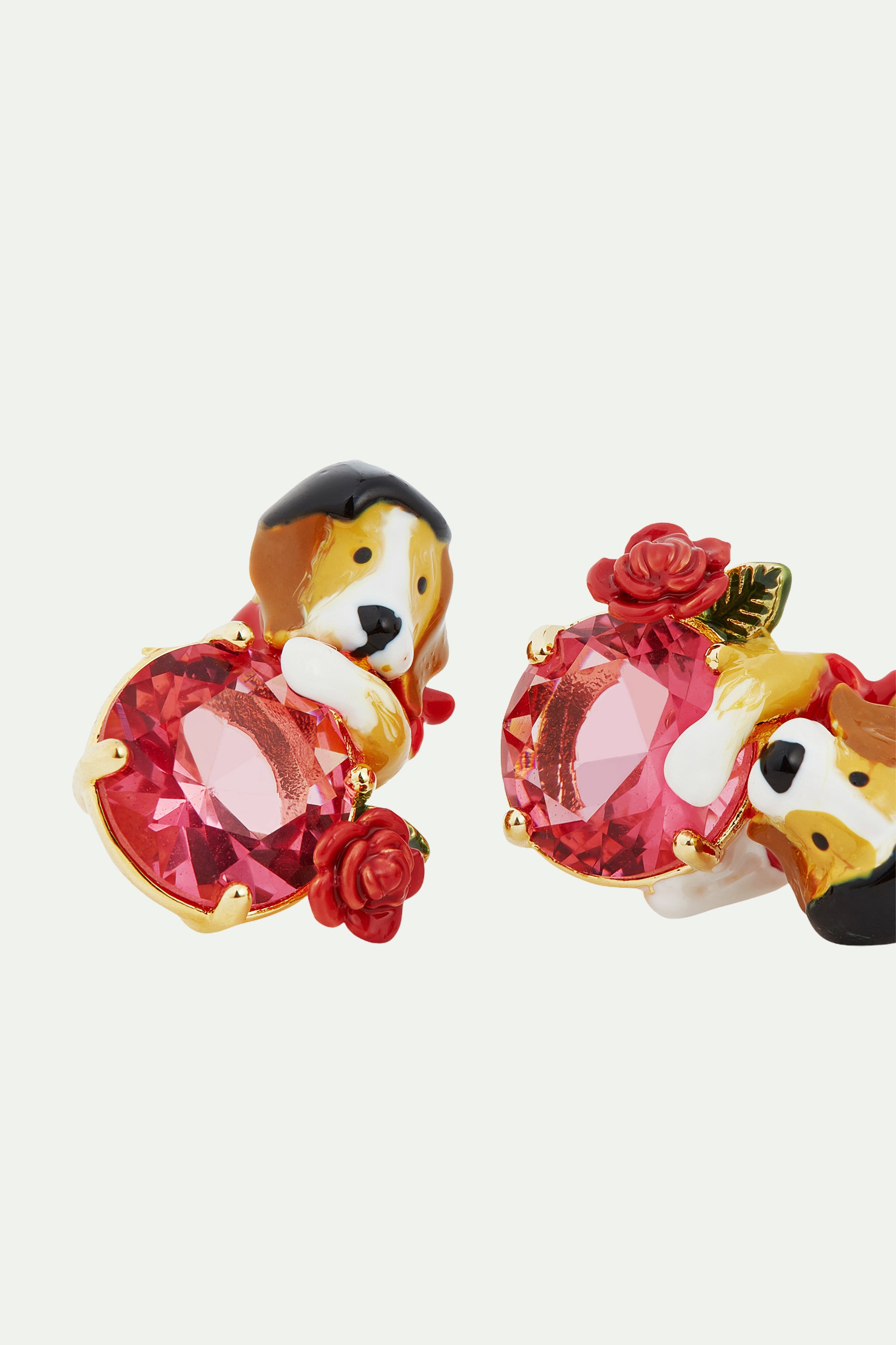 Boucles d'oreilles tiges beagle et pierre en verre taillé rose