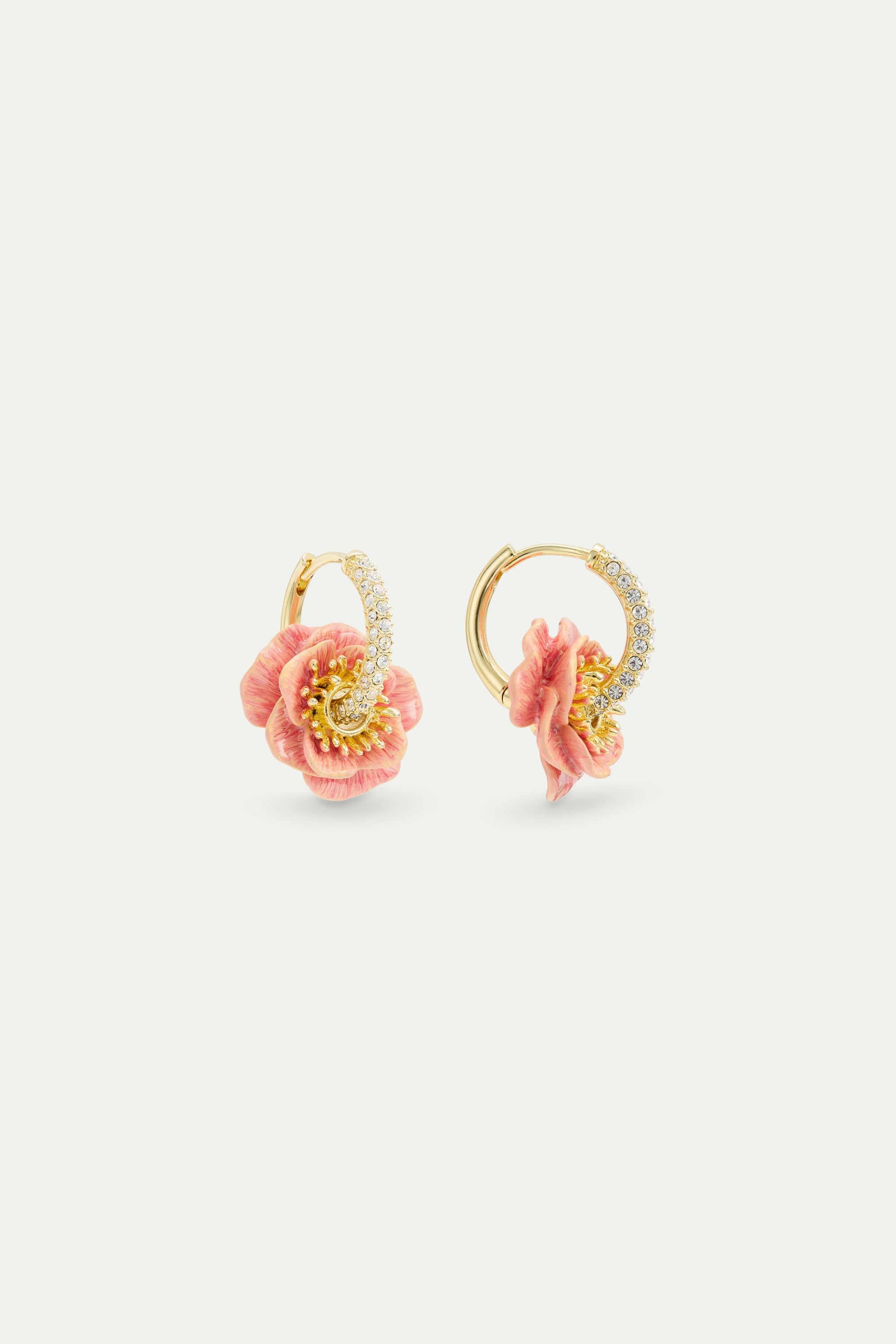 Boucles d'oreilles créoles strassées et anémone rose