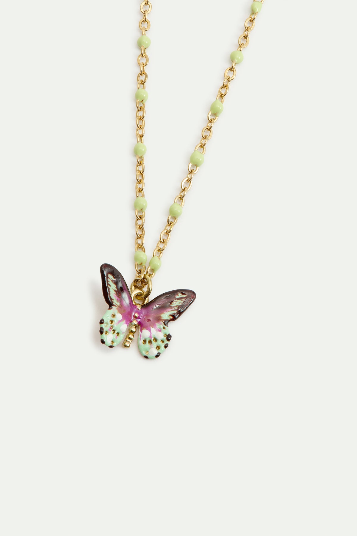 Collier pendentif Papillon vert et violet