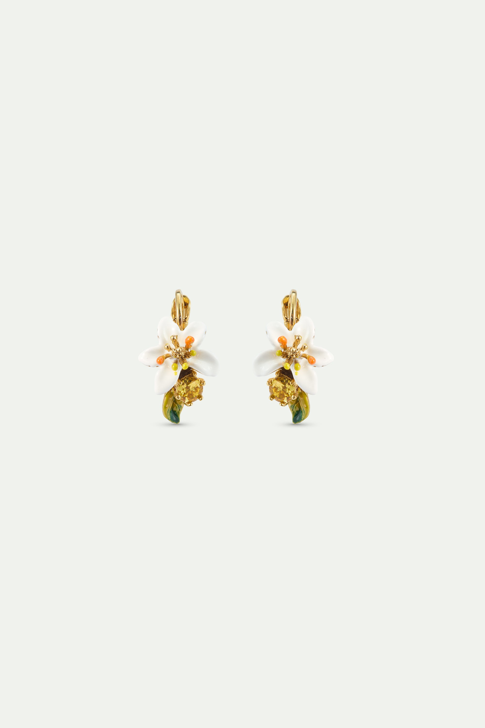 Pendientes dormilonas flor de naranjo y piedra amarilla