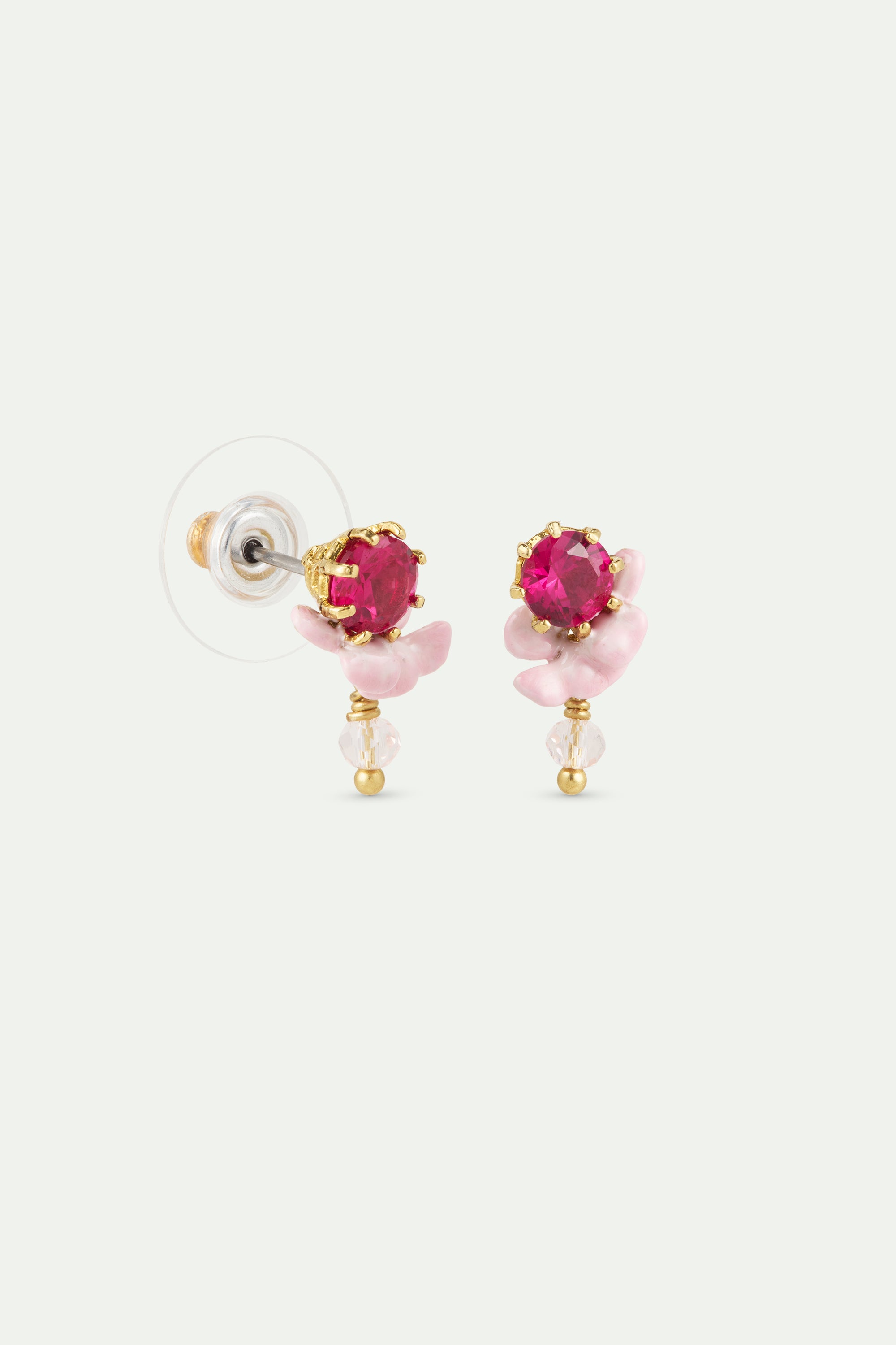 Boucles d'oreilles glycine rose perle de cristal et verre facetté