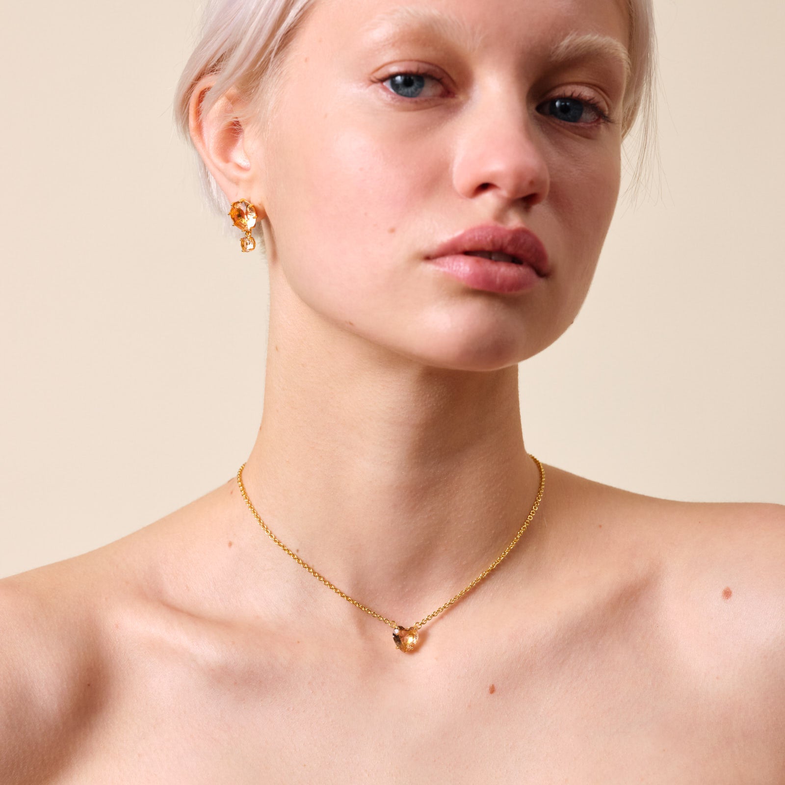 Collier fin coeur la diamantine rose abricot