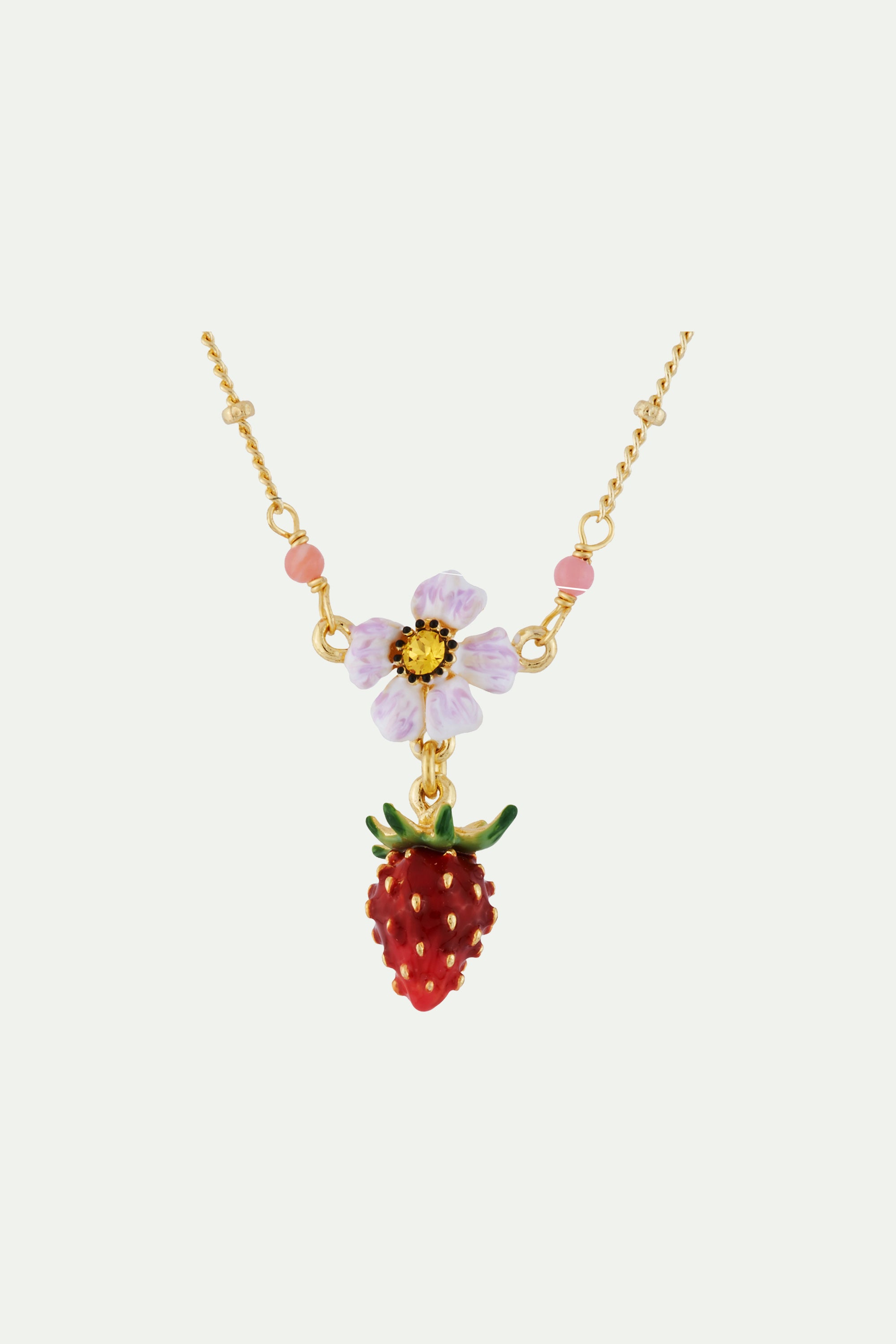 Small strawberry and white flower necklace