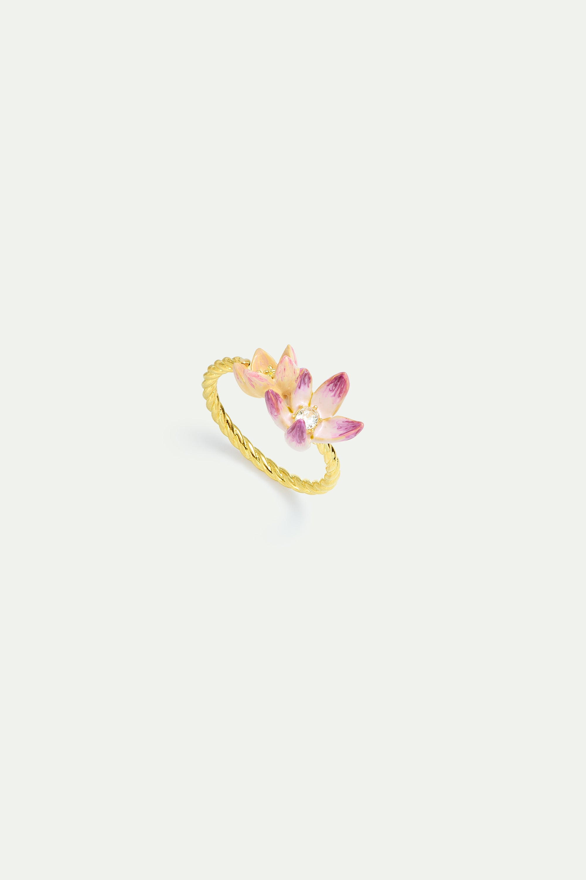 Bague ajustable fleur d'hellébores roses et violettes et oxyde de zirconium