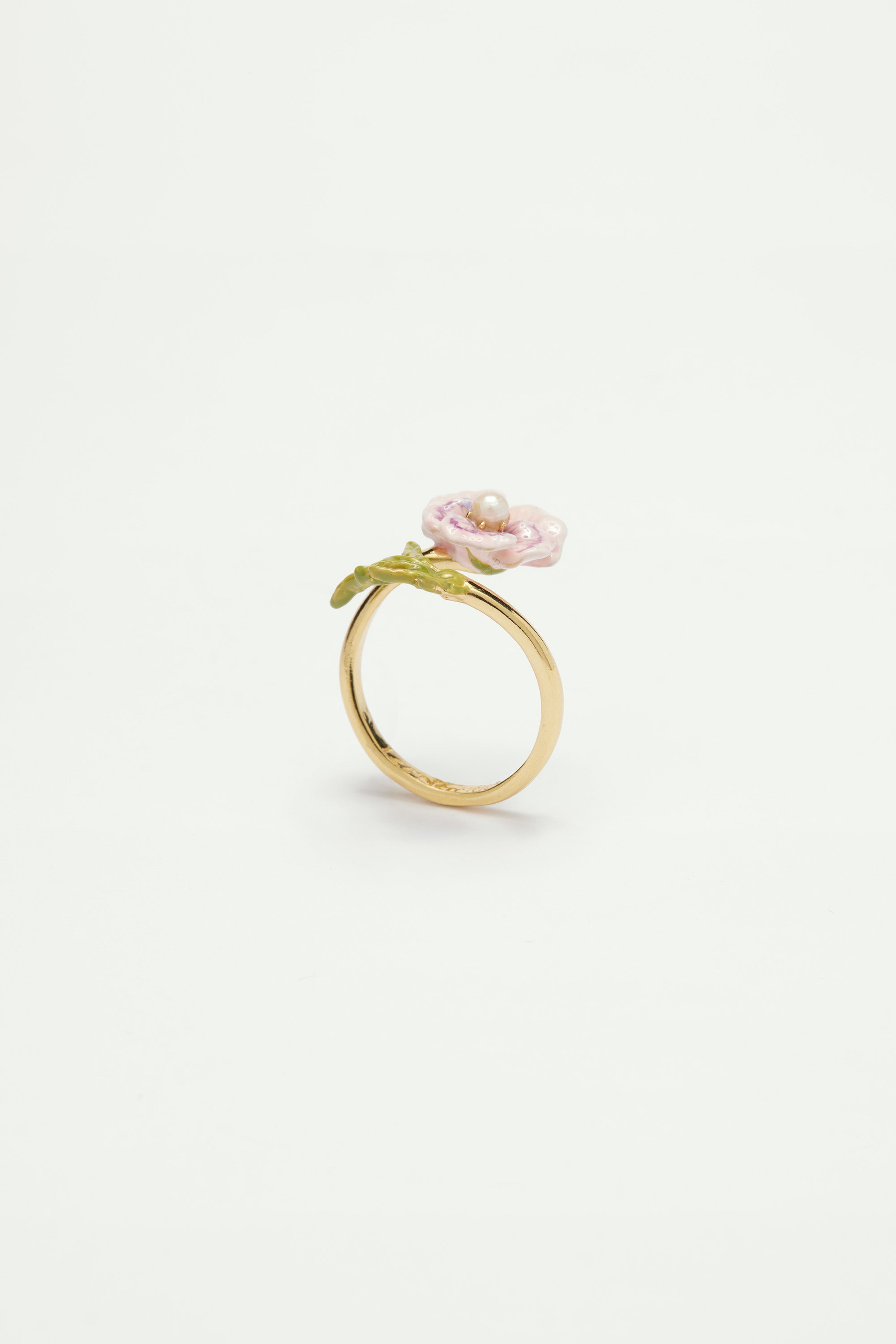 Bague ajustable pensée rose et perle