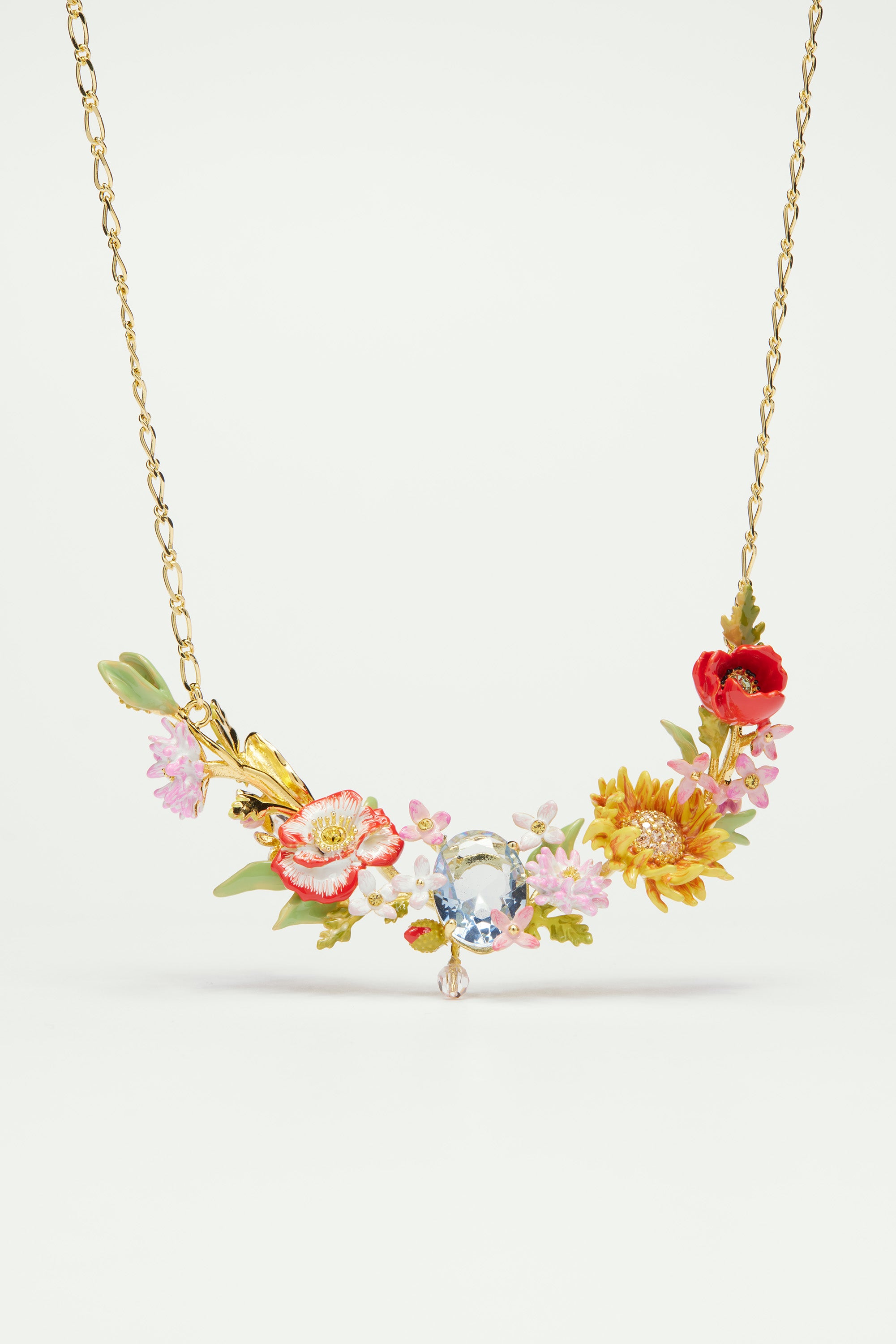 Collier plastron fleurs des champs et pierre bleue