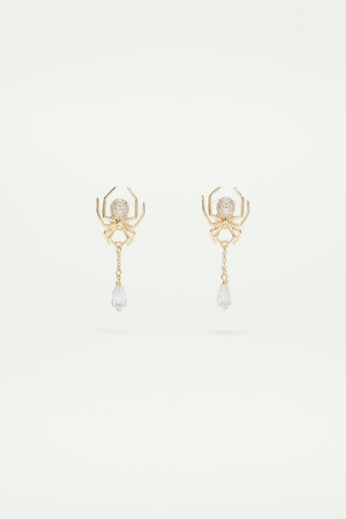 Boucles d'oreilles tiges pendantes araignée dorée et pierre taillée