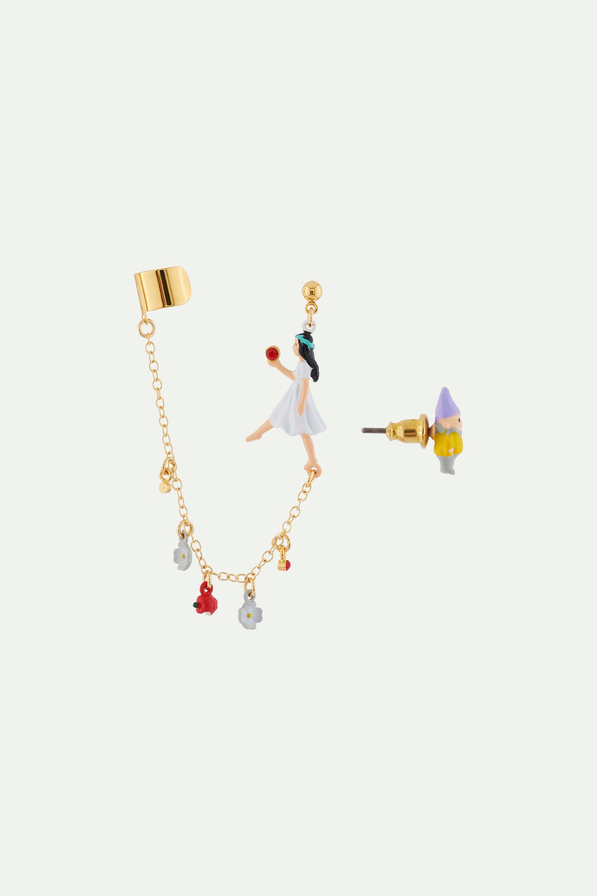 Bijoux d'oreilles asymétriques blanche neige et nain