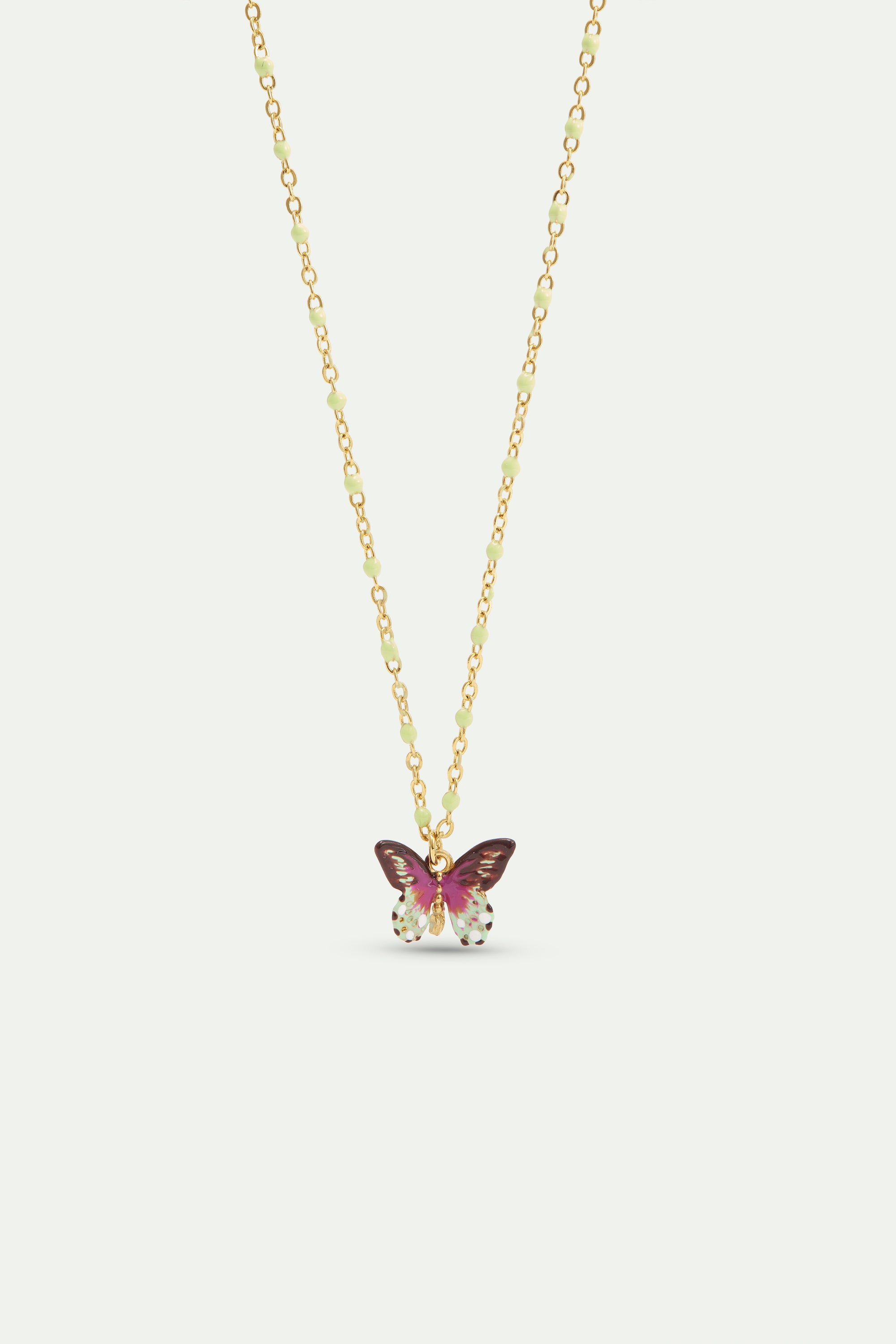 Collier pendentif Papillon vert et violet