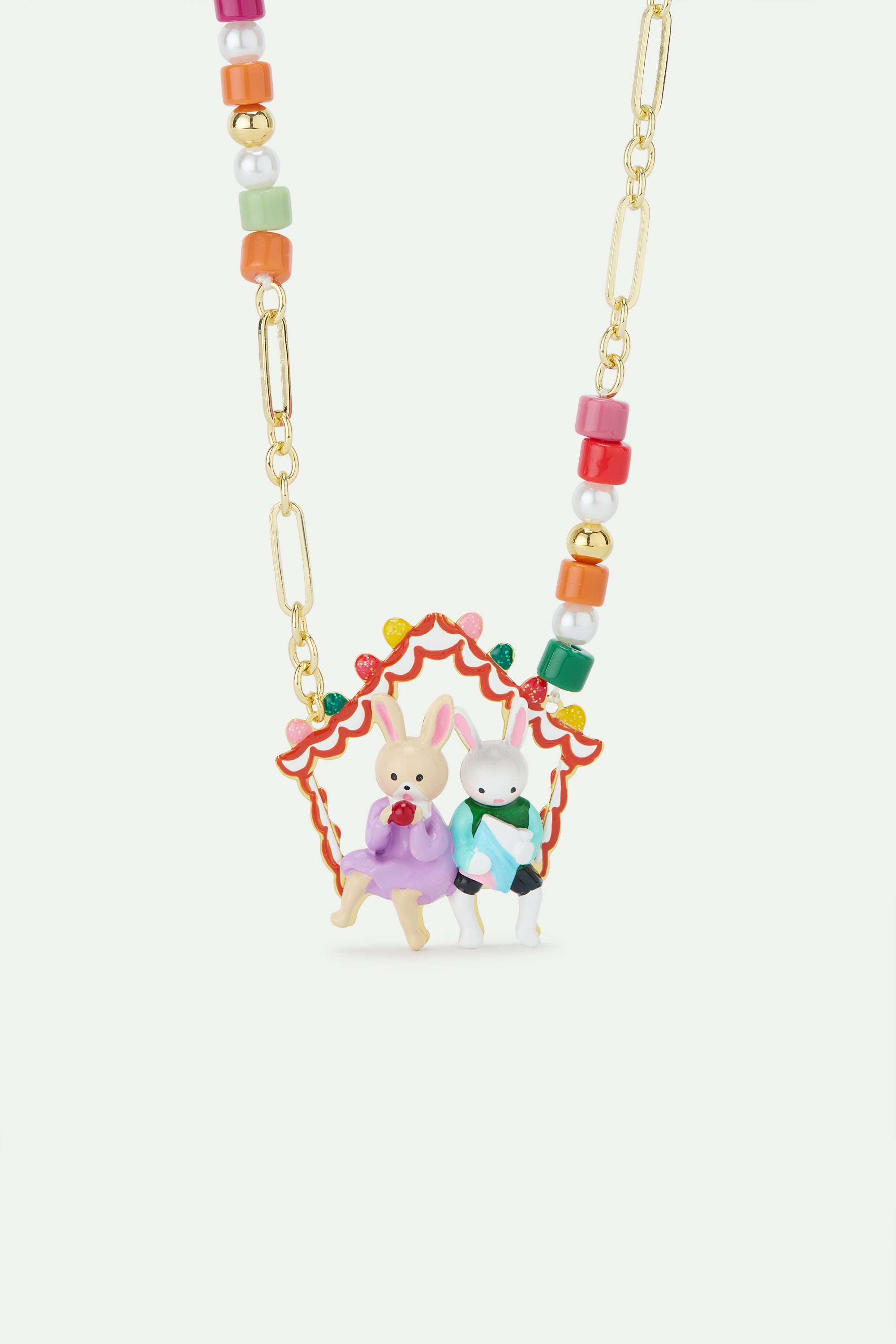 Collier pendentif Hansel et Gretel perles fantaisies colorées