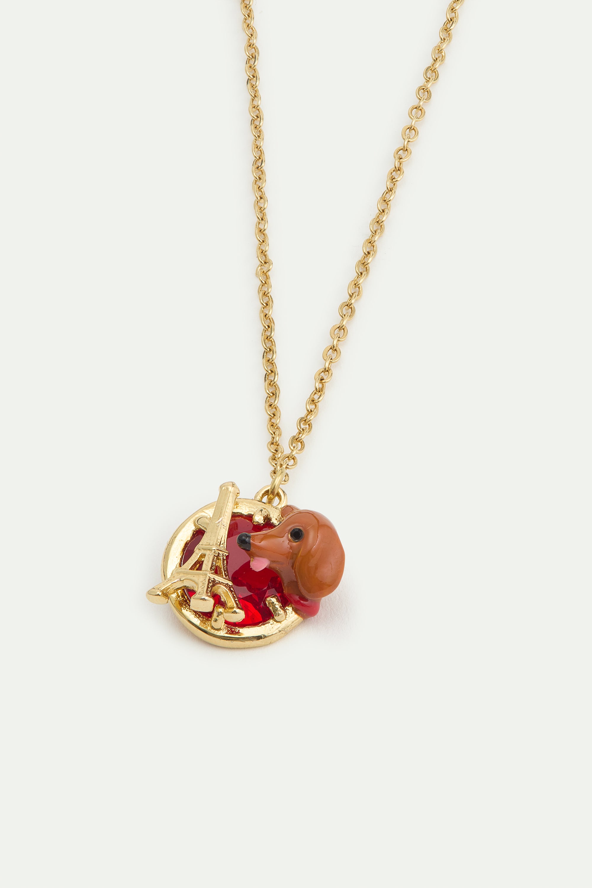 Bracelet fin teckel, tour Eiffel, pierre ronde rouge