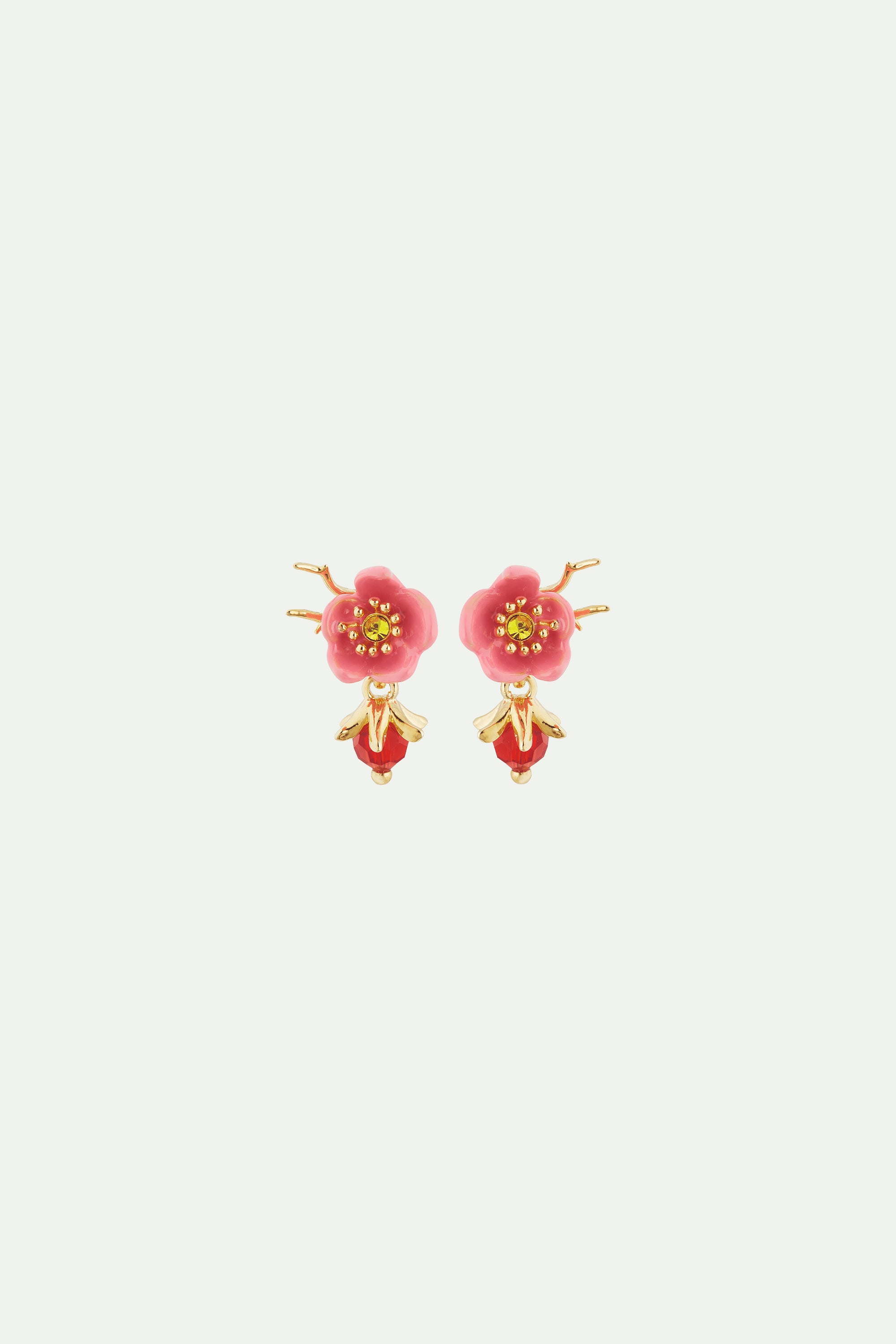 Boucles d'oreilles tiges fleur de prunier et verre facetté