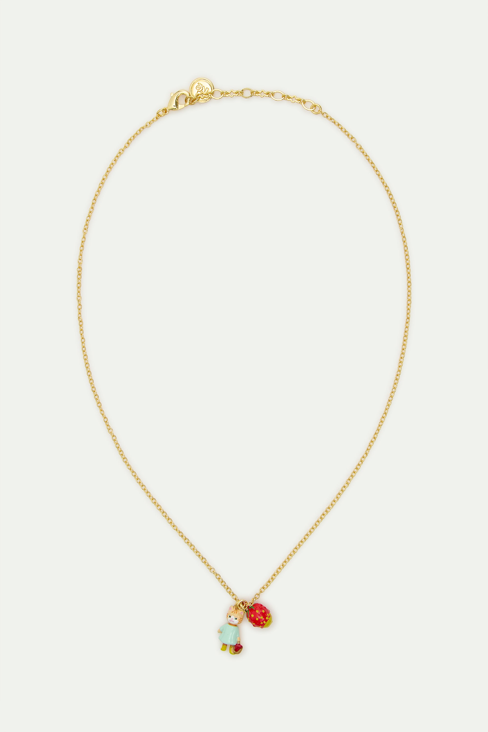 Collier pendentif chat roux et fraise