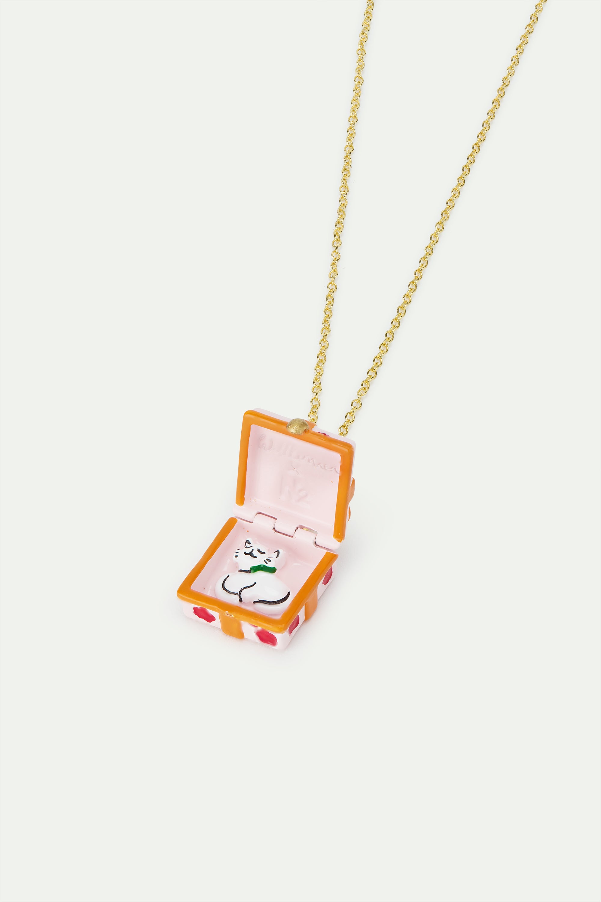 Collier pendentif cadeau rose, fleur rouge et nœud orange
