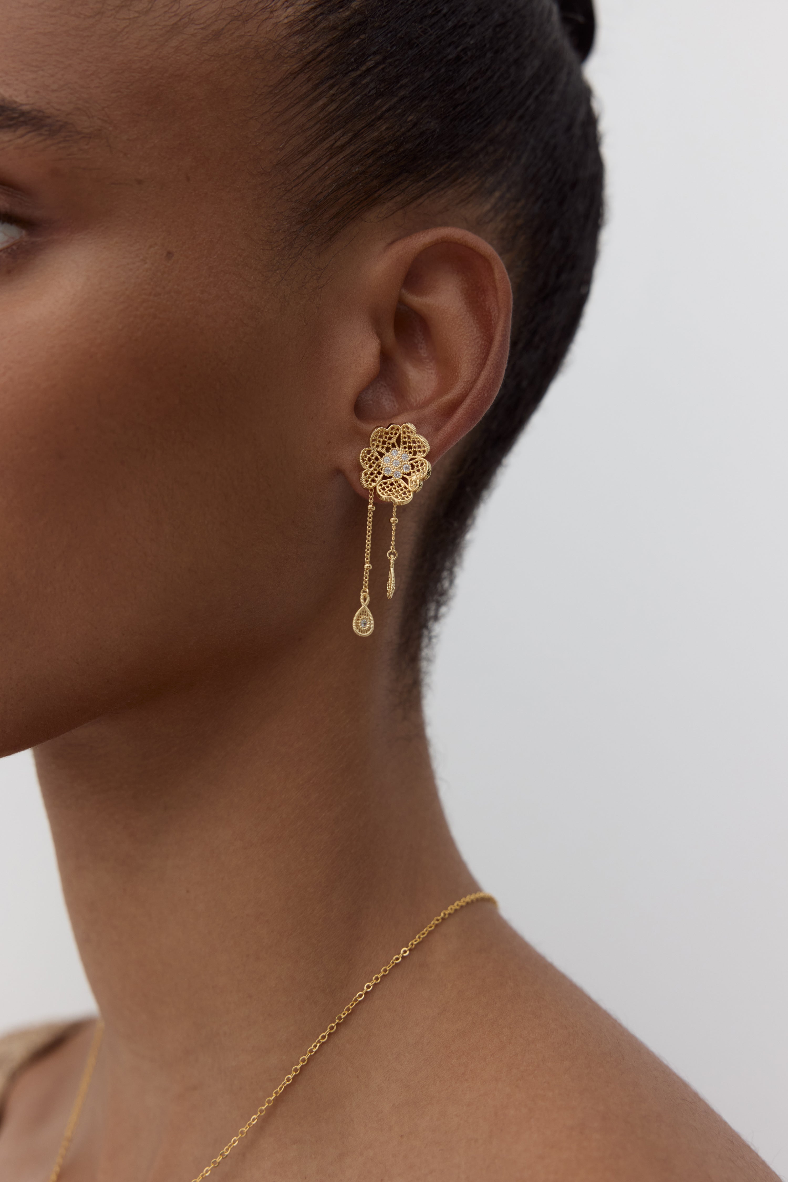 Boucles d'oreilles deux en un fil d'or