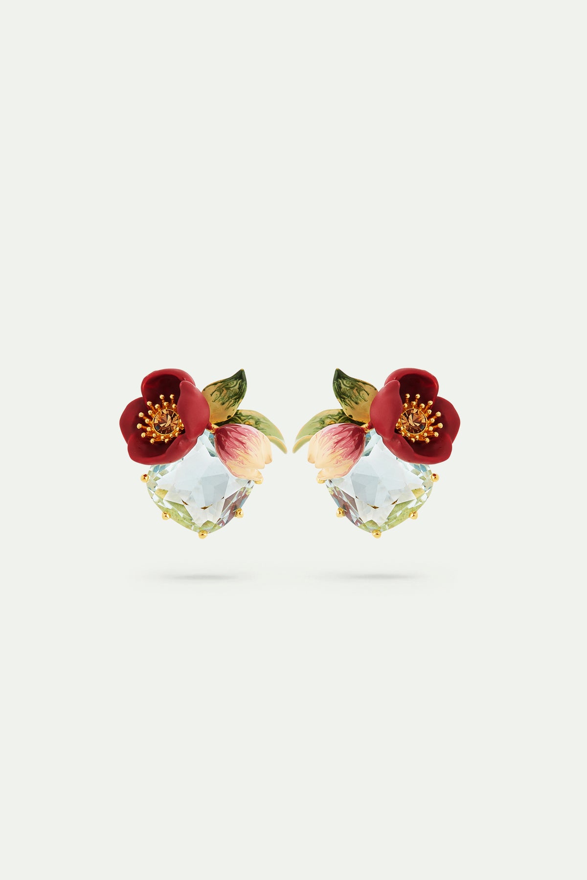 BOUILLES D'OREILLE FLEURS BLANCHES SUR FOND ROUGE EN FIMO - NEUVES - DORMEUSES