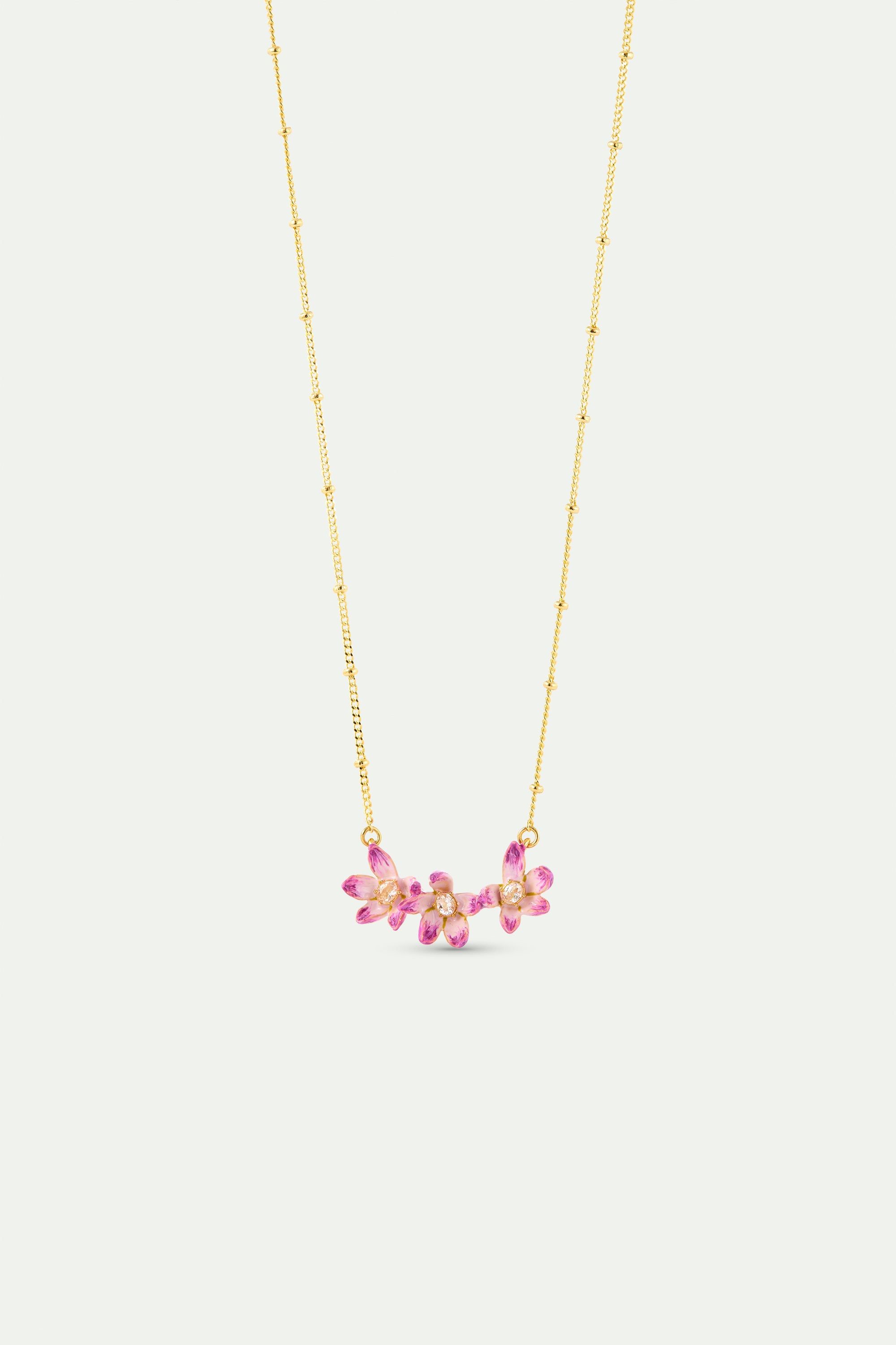 Collier plastron fleurs d'hellébores violettes et oxyde de zirconium
