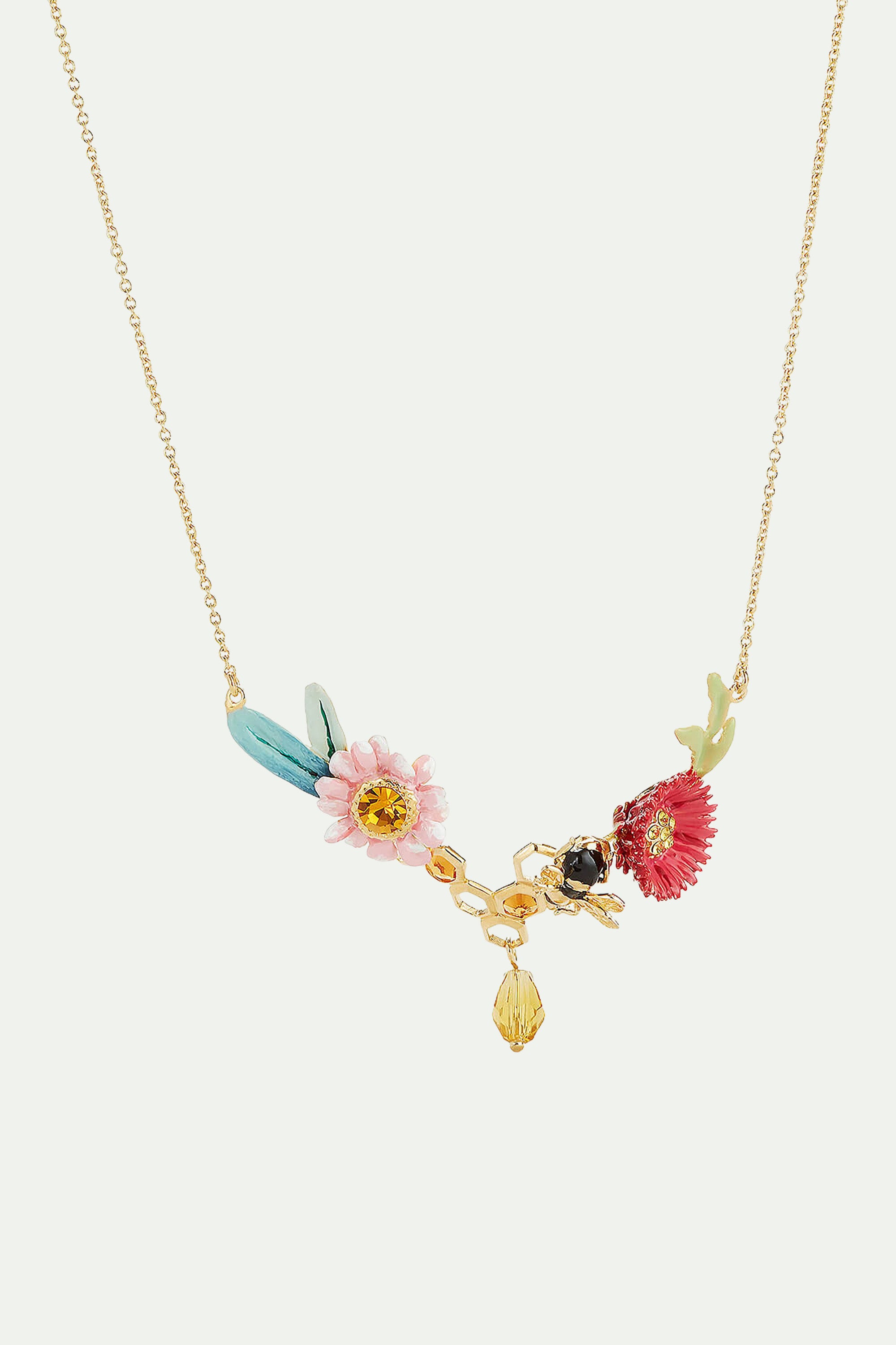 Collier plastron fleurs et alvéoles de miel