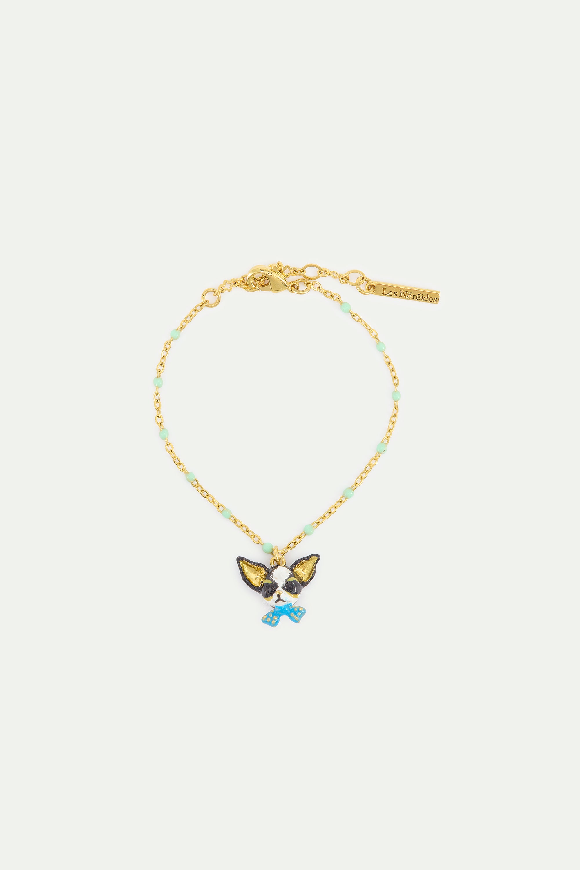 Pulsera fina Chihuahua y pajarita azul